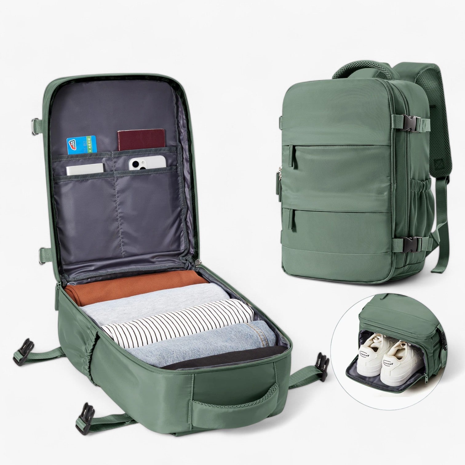 Zaino Cabina Compatto Uomo - Bagaglio a Mano Pratico e Stiloso per Viaggi Brevi - Verde oliva - bag bags cabina compatto mens bag pratico stiloso travel bag uomo zaino zaino compatto - Concept Palermo