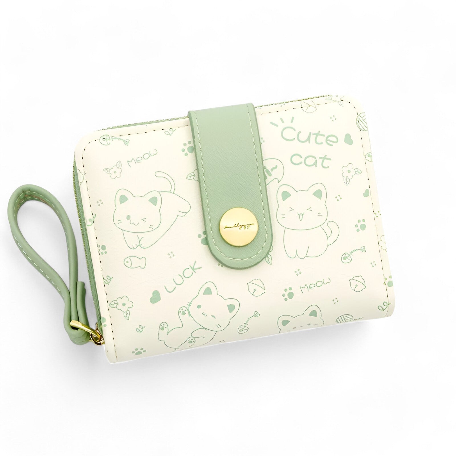 Portafoglio Donna con Gattine - Compatto e Multifunzionale - Verde - compatto donna gattine multifunzionale portafoglio portafoglio donna wallet wallets womens wallet - Concept Palermo