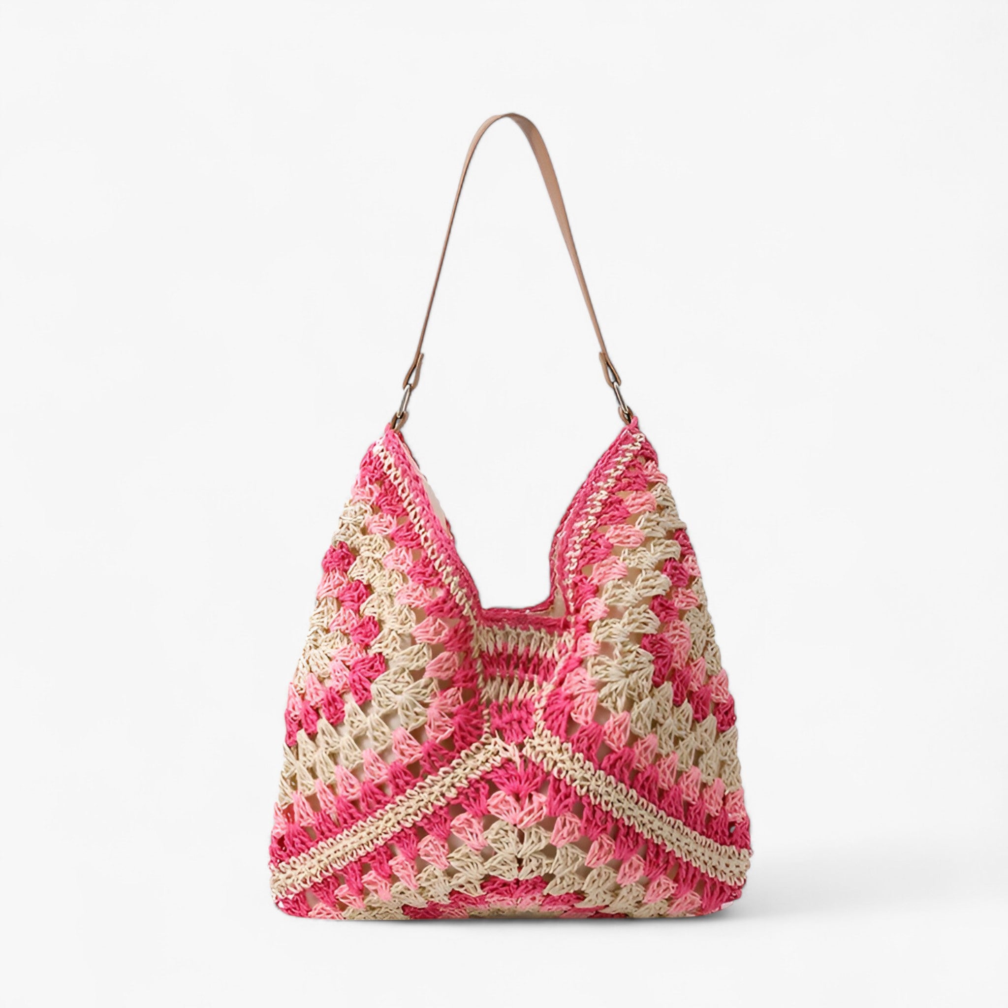 Borsa Donna Grande in Paglia Naturale Marrone con Manici in Vera Pelle - Stile Estivo Chic - Rosso Rosa - borsa borsa spalla donna estiva gracia | borsa a spalla estiva - €25 spalla - Concept Palermo