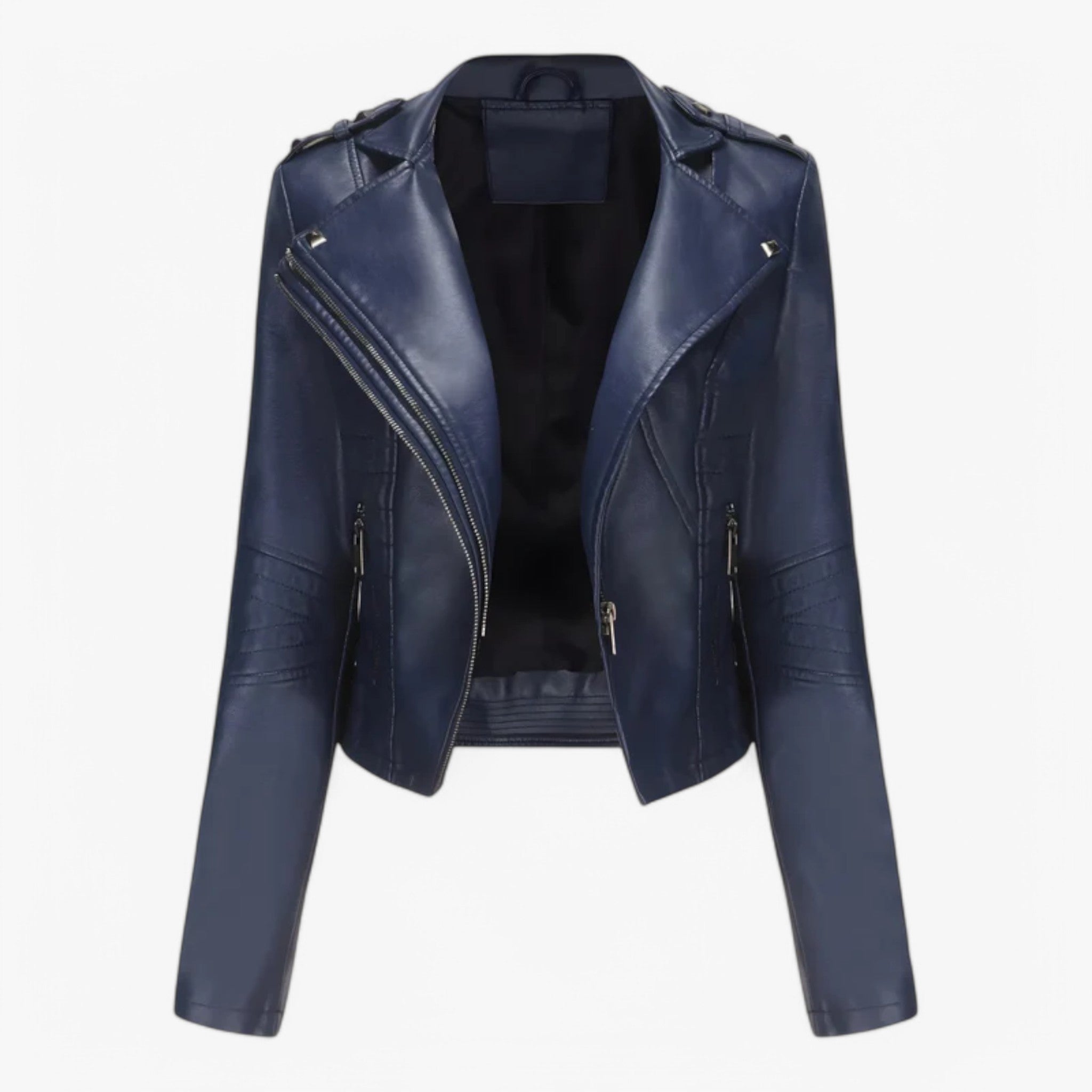 Giacca Biker Corta in Pelle Donna - Alta Qualita, Consegna Rapida - Blu scuro - biker corta donna giacca giacca biker pelle women's coats & jackets - Concept Palermo