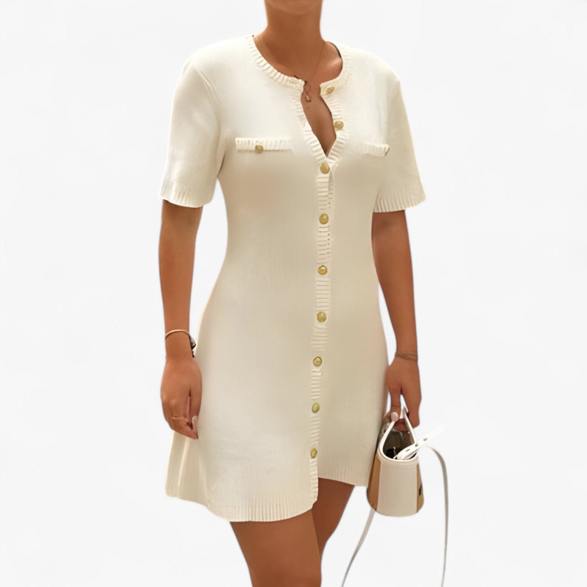 Miniabito in maglia a coste con dettagli dorati Donna - - coste dettagli donna dorati Dresses female dress maglia Maxi Dresses Mini Dresses miniabito miniabito maglia - Concept Palermo
