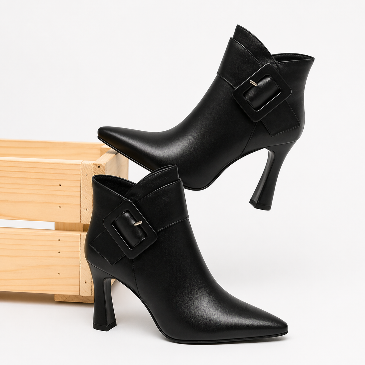Stivaletti donna neri in PU con tacco a spillo alto e punta affusolata, eleganti per sera. - - BOOTS Boots & Shoes cinturino estivi fibbia pelle rete shoes shoes for women shoes woman Shoes women stivaletti stivaletti estivi woman shoes summer 2025 womens shoes - Concept Palermo