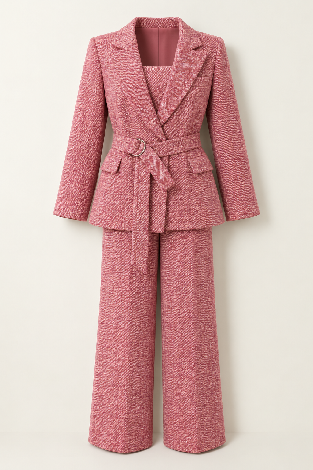 Tuta Elegante Donna a Spina di Pesce su Misura con Blazer Coordinato - Rosa - blazer donna jumpsuit Linen misura outfit sets pesce Solid spina suits and pants tuta tuta spina woman Women - Concept Palermo