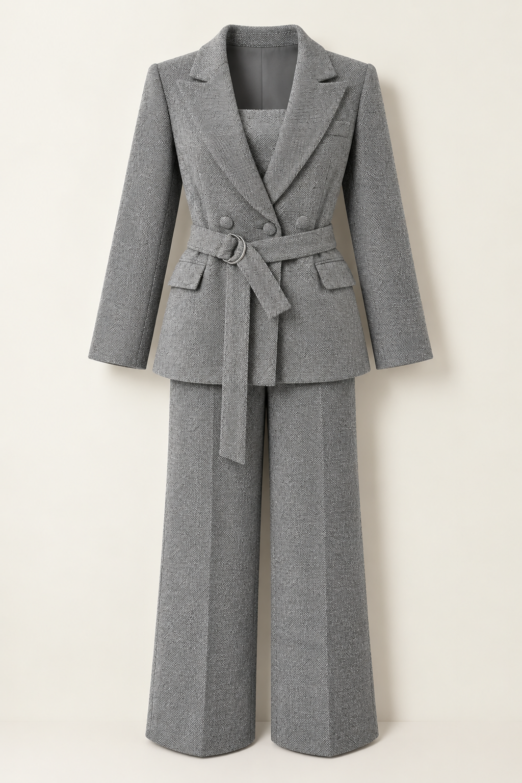 Tuta Elegante Donna a Spina di Pesce su Misura con Blazer Coordinato - Grigio - blazer donna jumpsuit Linen misura outfit sets pesce Solid spina suits and pants tuta tuta spina woman Women - Concept Palermo