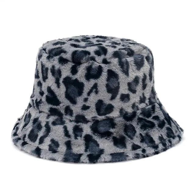 Inverno Cow Leopard cappello a secchiello in pelliccia sintetica Velluto - Leopardo grigio - accessoires bags cappello inverno inverno leopard leopard pelliccia secchiello sintetica tassen - Concept Palermo