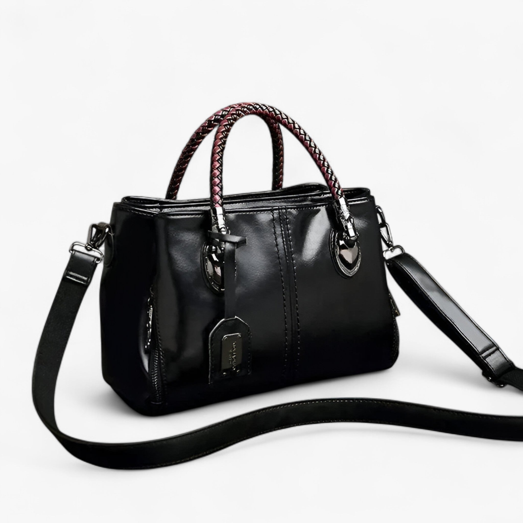 Borsa a mano classica da donna in vera pelle, con manici intrecciati - Nero - bag bags borsa borsa classica classica Handbag handbags intrecciati manici pelle Women's handbags - Concept Palermo