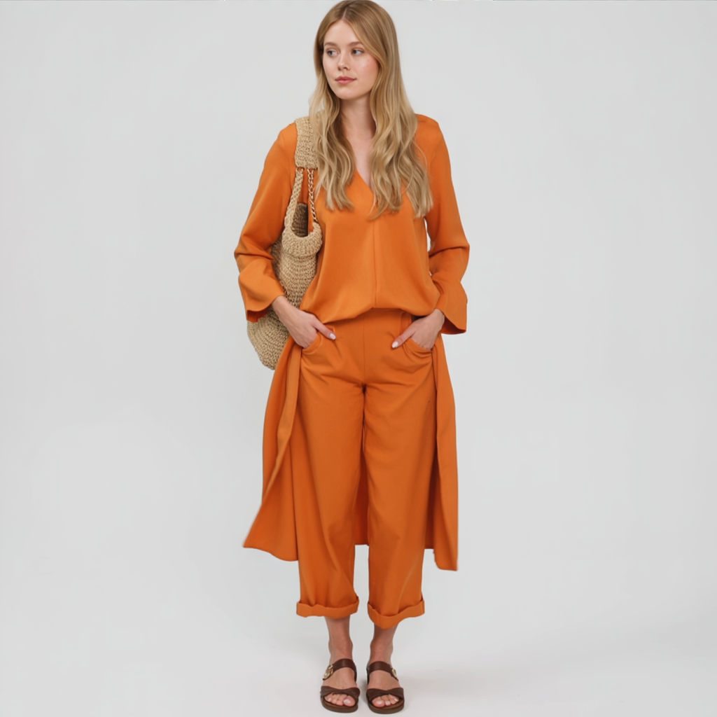 Completo Elegante Donna Morbido Due Pezzi con Pantaloni e Blusa Comoda - - abbigliamento chic abbigliamento leggero completo completo donna completo elegante completo estivo donna fashion femminile moda curvy outfit sets outfit versatili pezzi set a due pezzi stile casual stile formale - Concept Palermo