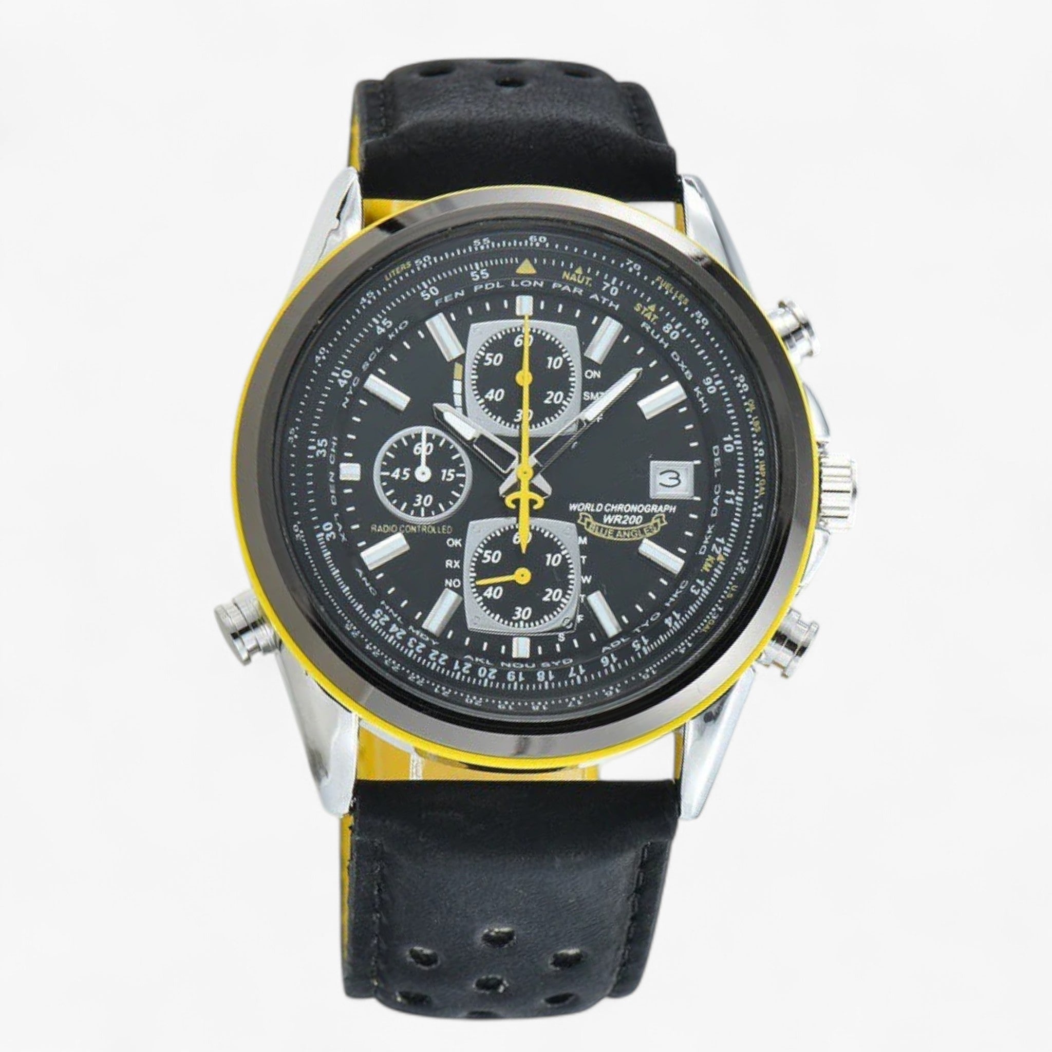 Orologio da Pilota Uomo Funzionale, Cassa Acciaio, Cinturino Pelle Nero - Nero (cinturino in pelle) - funzionale orologio orologio pilota pilota uomo watches WATCHES FOR MEN - Concept Palermo