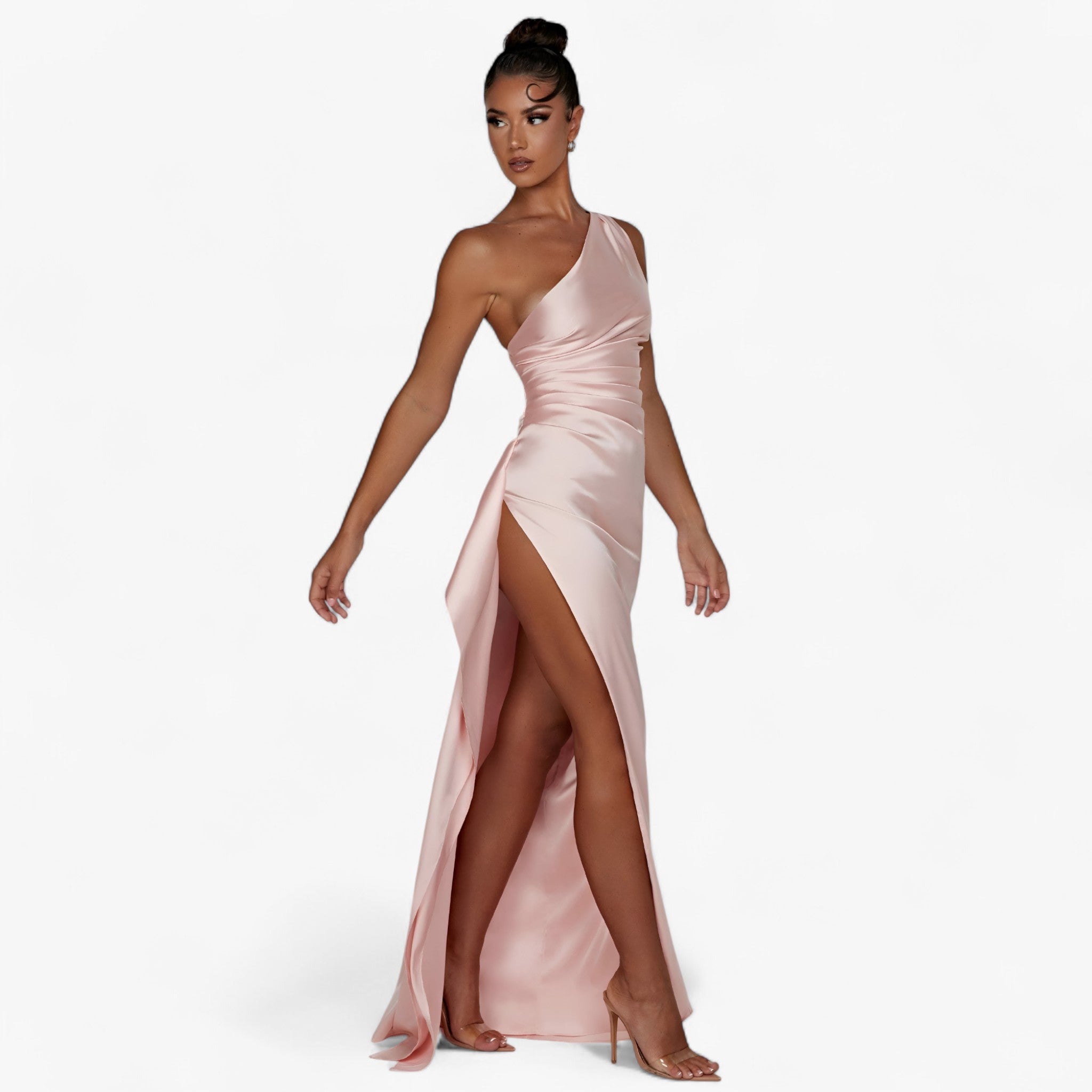 Abito da Sera in Satin, Asimmetrico con Spacco Alto Donna - - abito abito sera asimmetrico donna DRESS Dresses female dress satin sera spacco - Concept Palermo