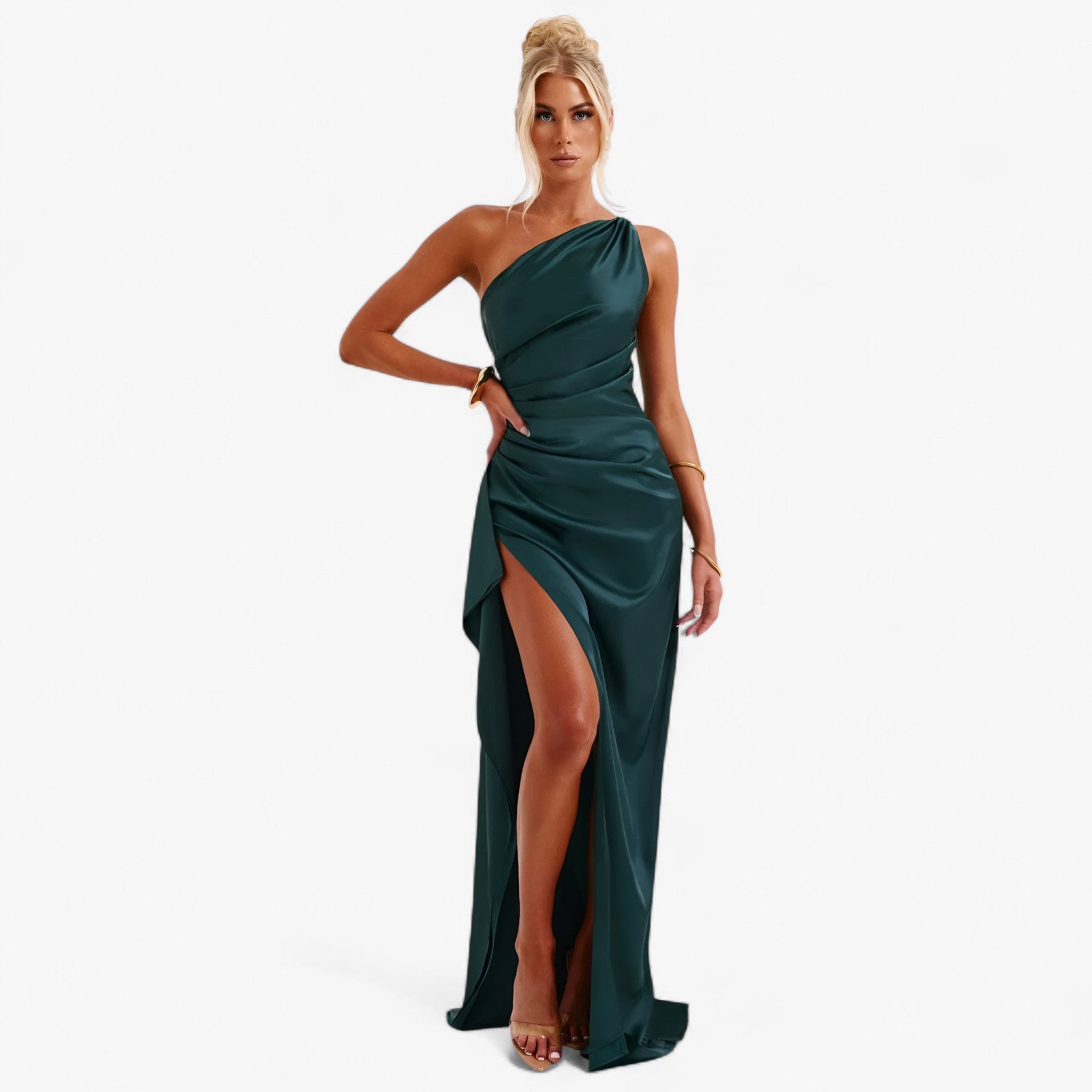 Abito da Sera in Satin, Asimmetrico con Spacco Alto Donna - - abito abito sera asimmetrico donna DRESS Dresses female dress satin sera spacco - Concept Palermo
