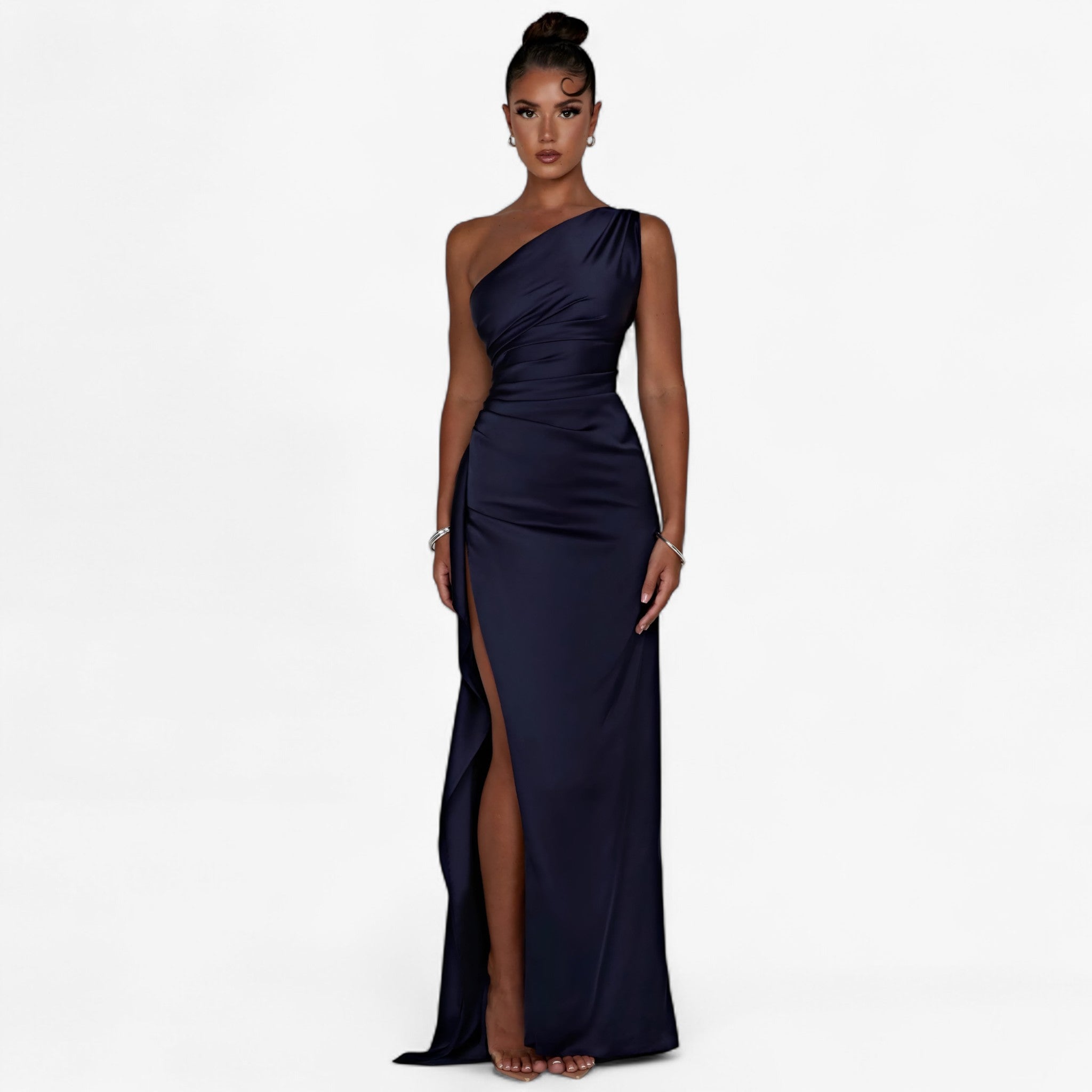 Abito da Sera in Satin, Asimmetrico con Spacco Alto Donna - - abito abito sera asimmetrico donna DRESS Dresses female dress satin sera spacco - Concept Palermo