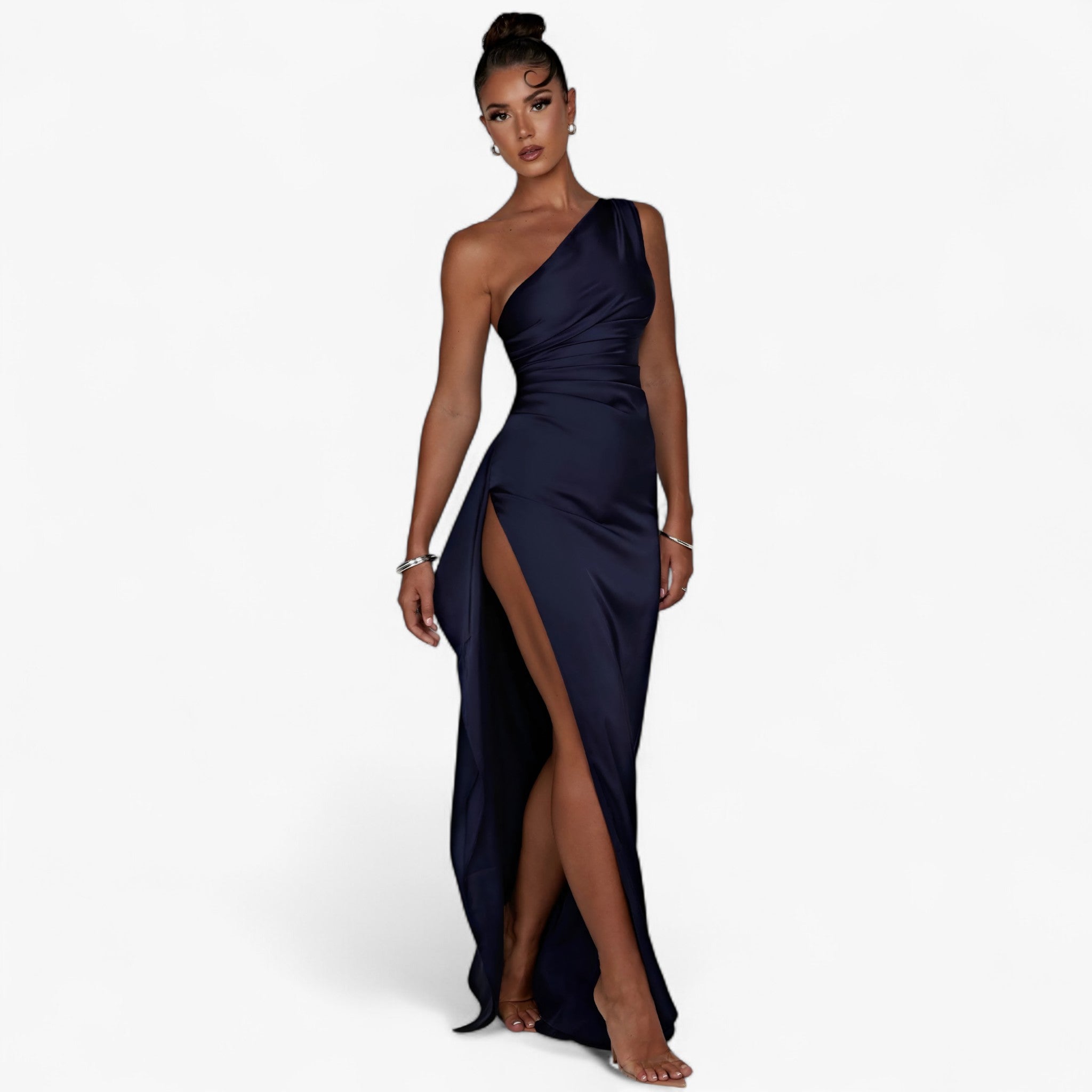 Abito da Sera in Satin, Asimmetrico con Spacco Alto Donna - - abito abito sera asimmetrico donna DRESS Dresses female dress satin sera spacco - Concept Palermo