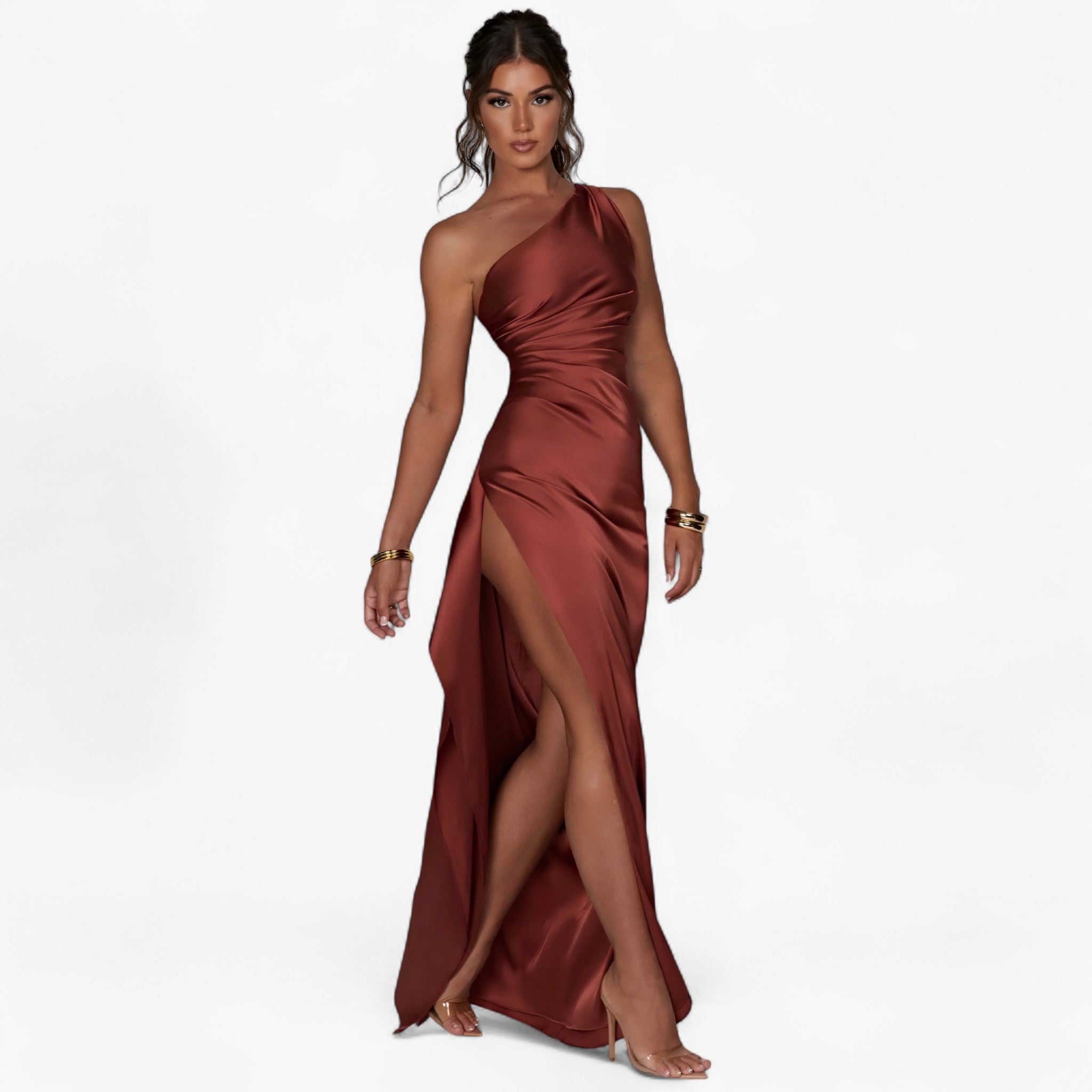 Abito da Sera in Satin, Asimmetrico con Spacco Alto Donna - - abito abito sera asimmetrico donna DRESS Dresses female dress satin sera spacco - Concept Palermo