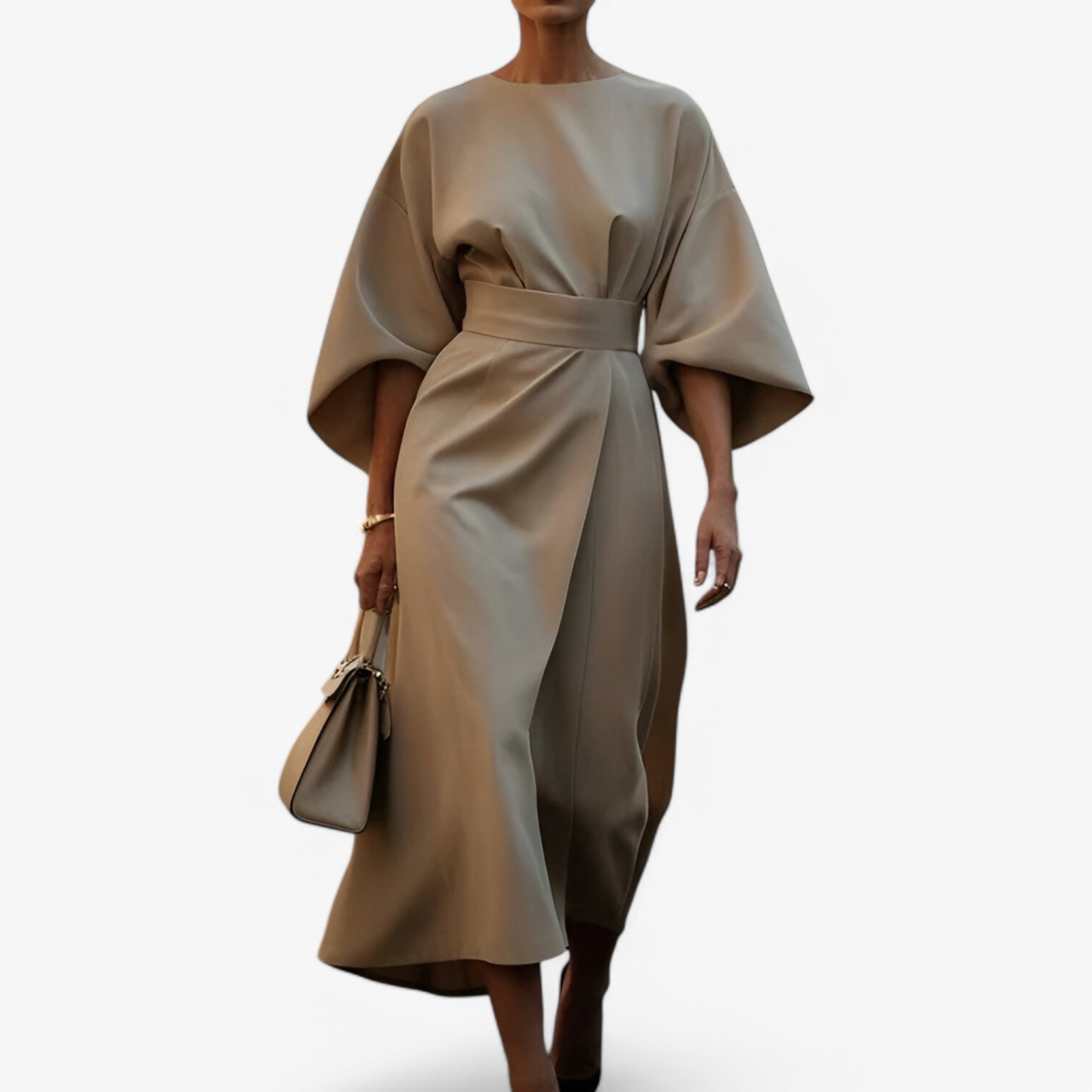 Abito Donna Asimmetrico Oro Elegante Moderno per Cerimonia e Occasioni Speciali - Beige - abito abito asimmetrico asimmetrico donna dresses - Concept Palermo