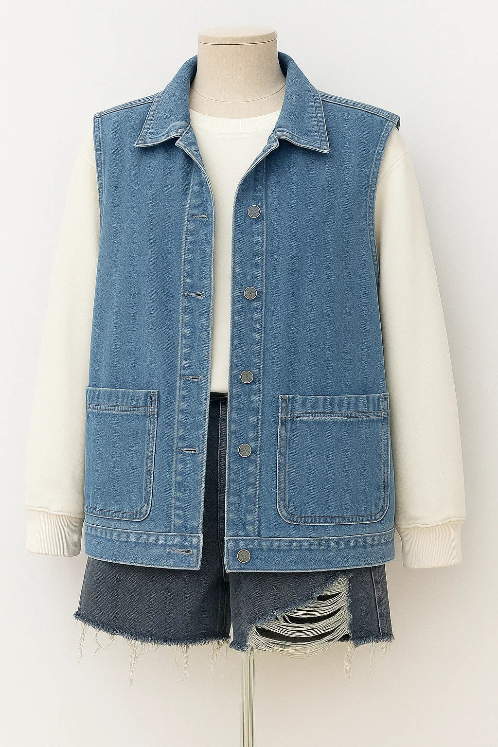 Gilet in denim vintage casual con bottoni - Blu Solo gilet - bottoni casual denim denim vest gilet gilet denim vests vintage women's top clothes - Concept Palermo