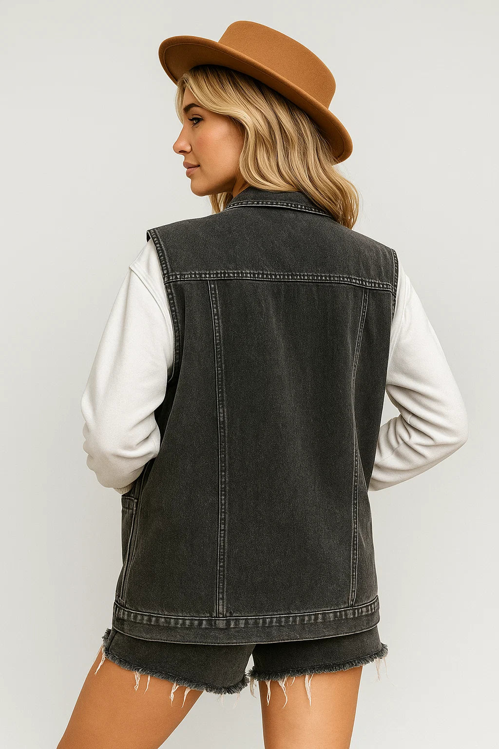Gilet in denim vintage casual con bottoni - - bottoni casual denim denim vest gilet gilet denim vests vintage women's top clothes - Concept Palermo