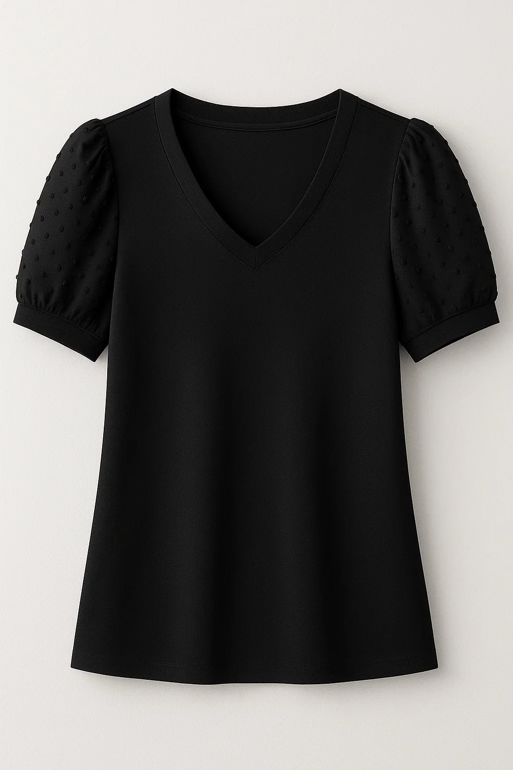 T-shirt a maniche a sbuffo e scollo a V Cotone - Nero - cotone maniche puff sleeves sbuffo scollo shirt T-shirts v-neck tshirt women's top clothes - Concept Palermo