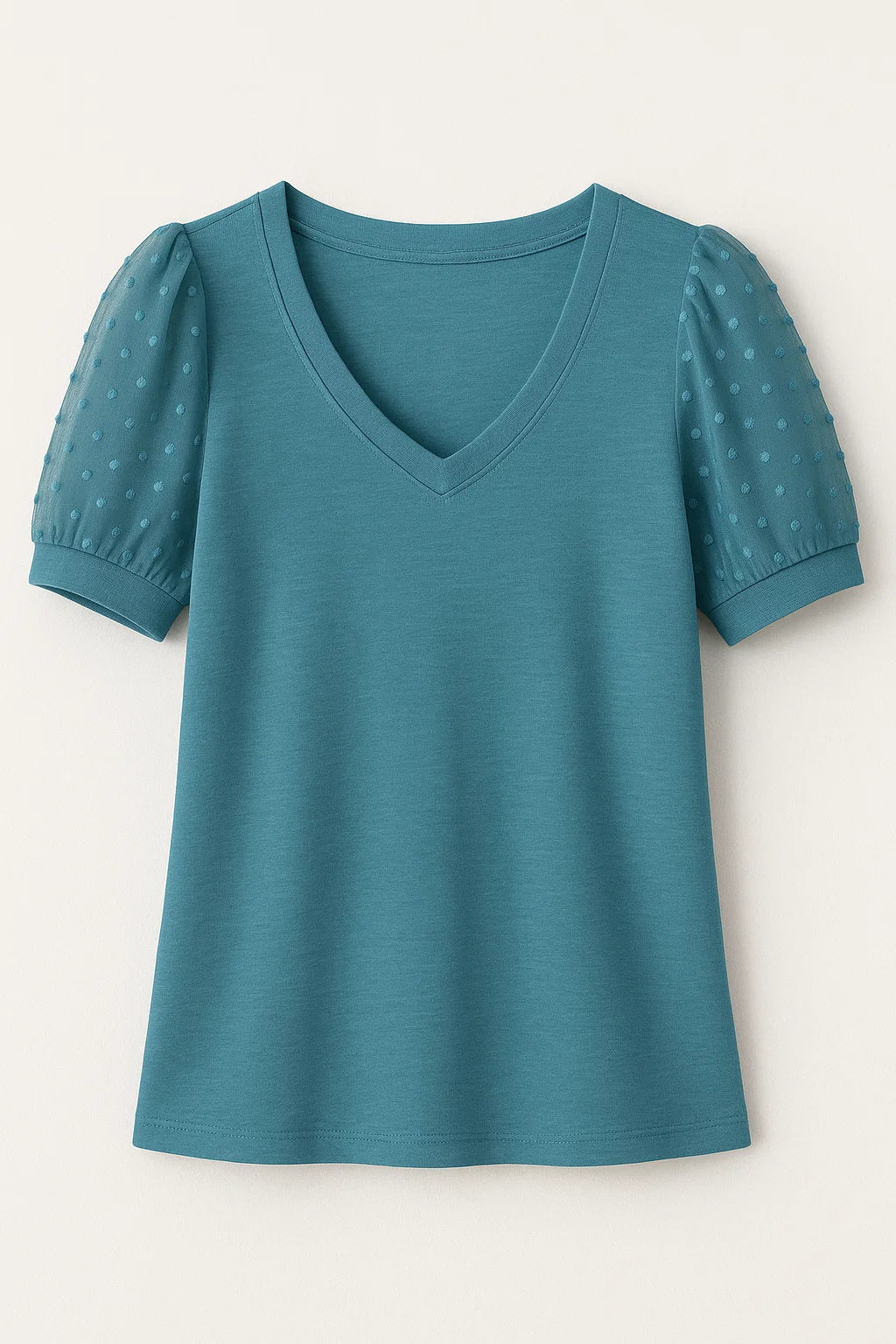 T-shirt a maniche a sbuffo e scollo a V Cotone - Blu - cotone maniche puff sleeves sbuffo scollo shirt T-shirts v-neck tshirt women's top clothes - Concept Palermo