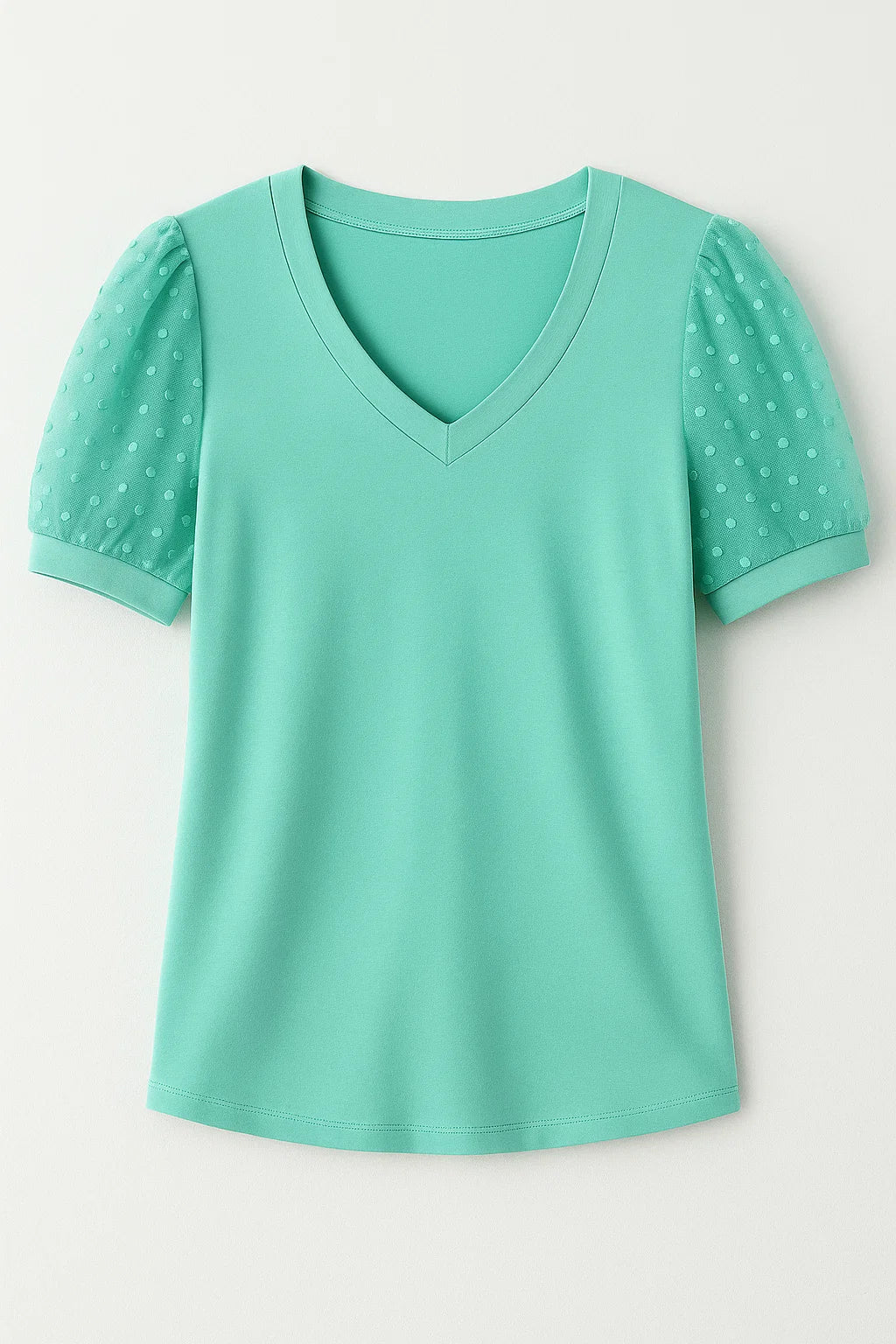 T-shirt a maniche a sbuffo e scollo a V Cotone - Turchese - cotone maniche puff sleeves sbuffo scollo shirt T-shirts v-neck tshirt women's top clothes - Concept Palermo