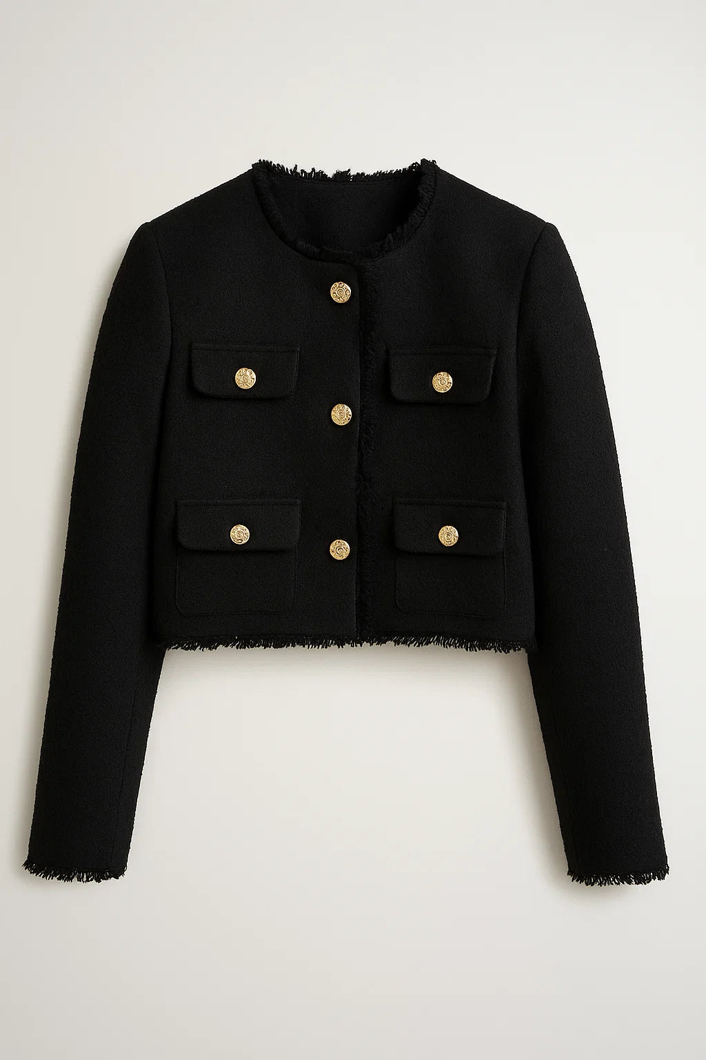 Giacca Corta Donna in Tweed Elegante per Autunno/Inverno - Nero - autunno corta cotton jacket fur jacket giacca giacca corta jacket Jacket women Jackets & Coats leather jacket struttura tweed Winter jacket women women's coats & jackets - Concept Palermo