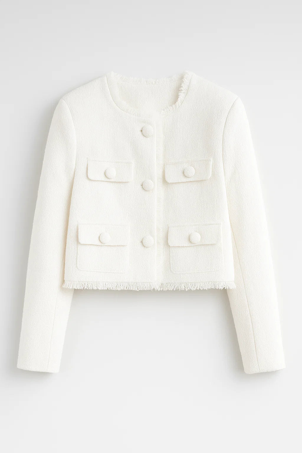 Giacca Corta Donna in Tweed Elegante per Autunno/Inverno - Bianco - autunno corta cotton jacket fur jacket giacca giacca corta jacket Jacket women Jackets & Coats leather jacket struttura tweed Winter jacket women women's coats & jackets - Concept Palermo