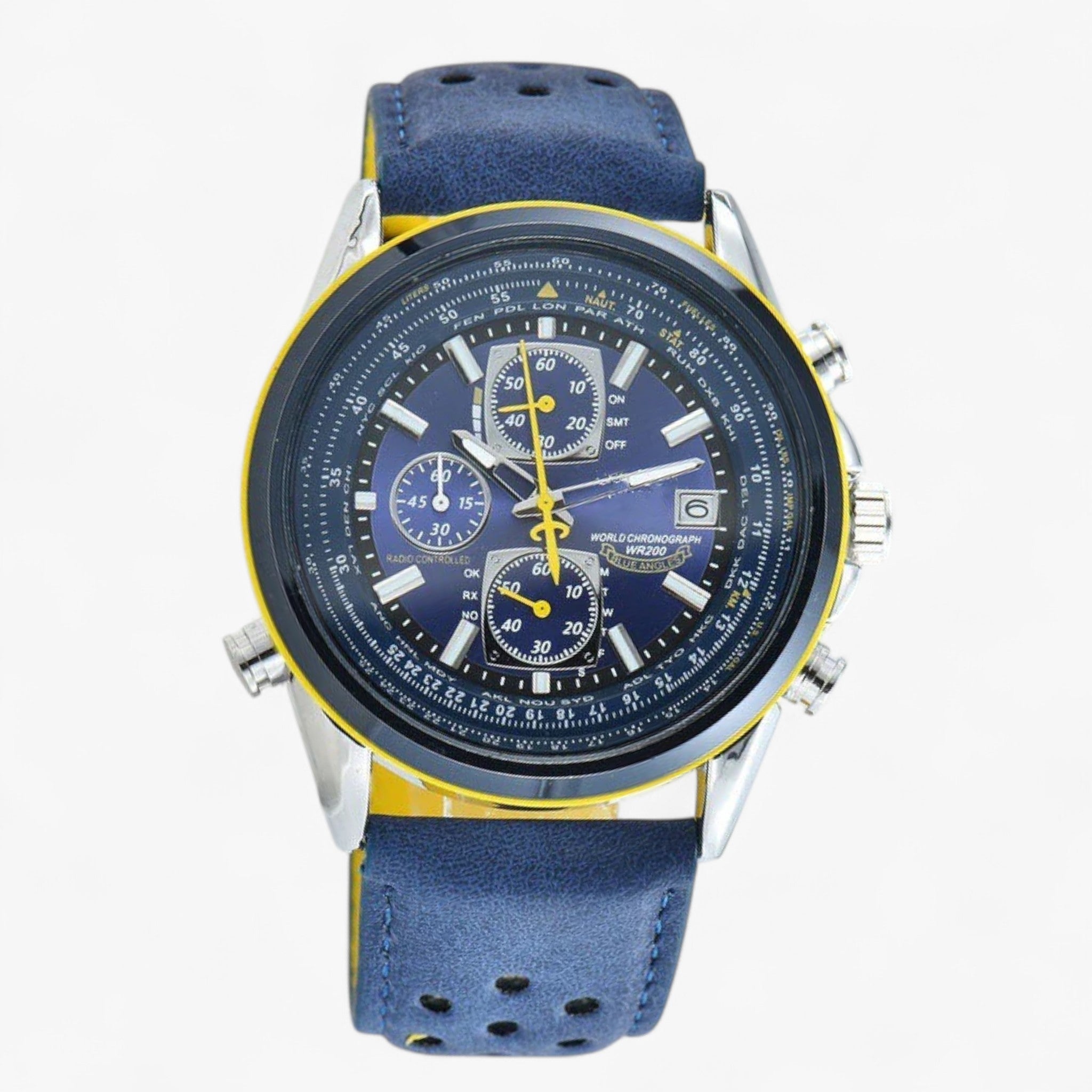 Orologio da Pilota Uomo Funzionale, Cassa Acciaio, Cinturino Pelle Nero - Blu (cinturino in pelle) - funzionale orologio orologio pilota pilota uomo watches WATCHES FOR MEN - Concept Palermo