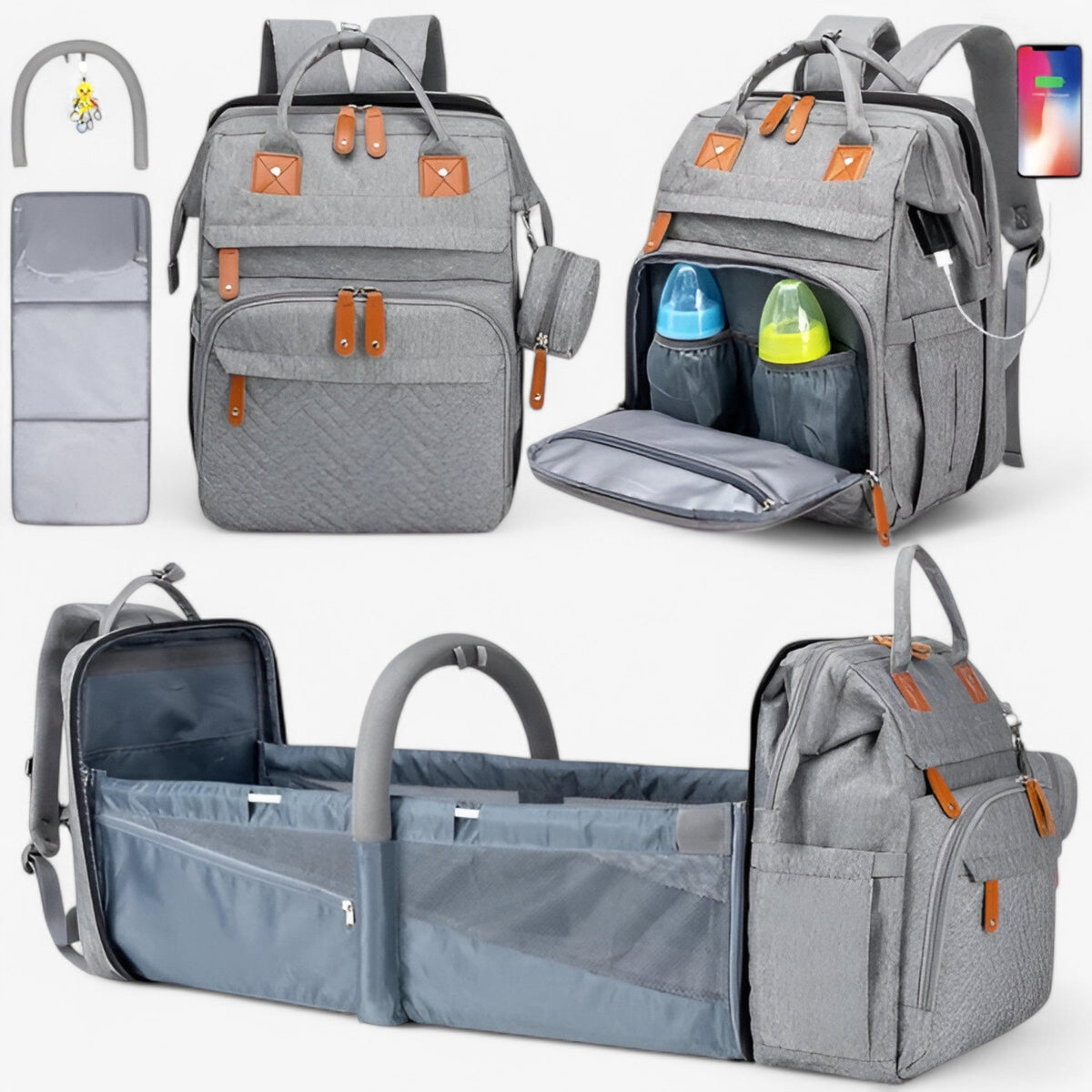 Zaino per bambini con fasciatoio - Alta Qualita, Consegna Rapida - Grigio Chiaro - Backpacks Bags Unisex - Concept Palermo