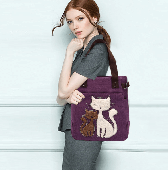 Borsa in tela Cat ricamata Uomo - Viola - Bags borsa borsa tela ricamata tela uomo - Concept Palermo