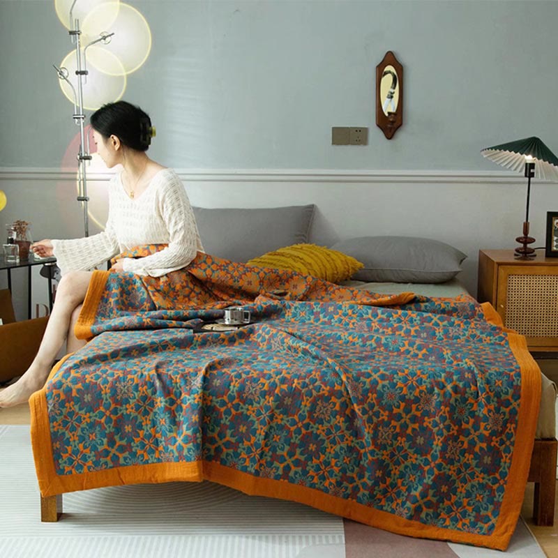 Quilt in cotone a sei strati con motivo arancione e blu - Porta piumino King - Blanket comforter cotone home & garden motivo quilt quilt cotone quilts strati - Concept Palermo