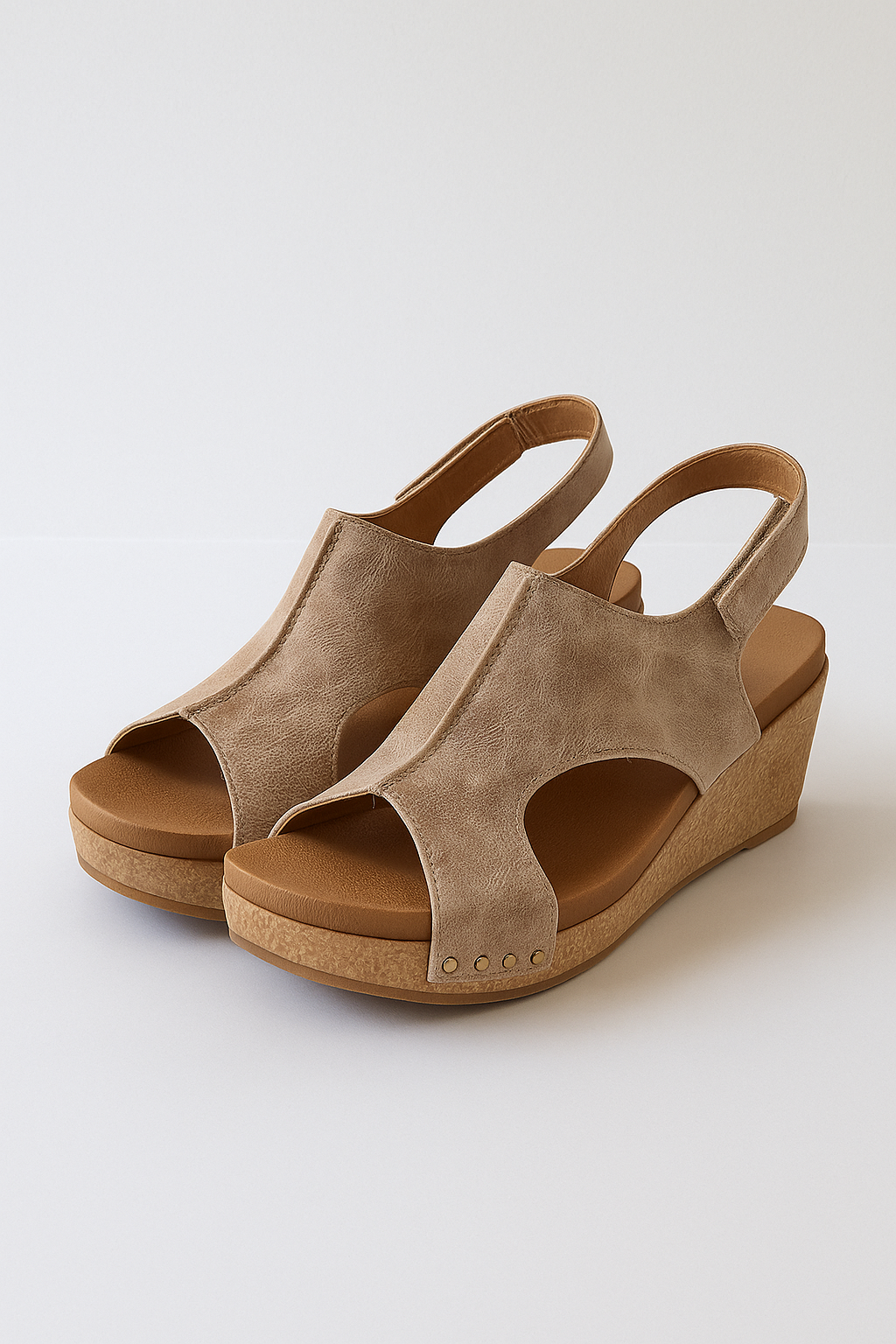 Sandalo con tacco a fascia per donne in camoscio con suola in sughero - Beige - camoscio donne fascia Fashion & Casual sandalo sandalo tacco Sandals sughero suola - Concept Palermo