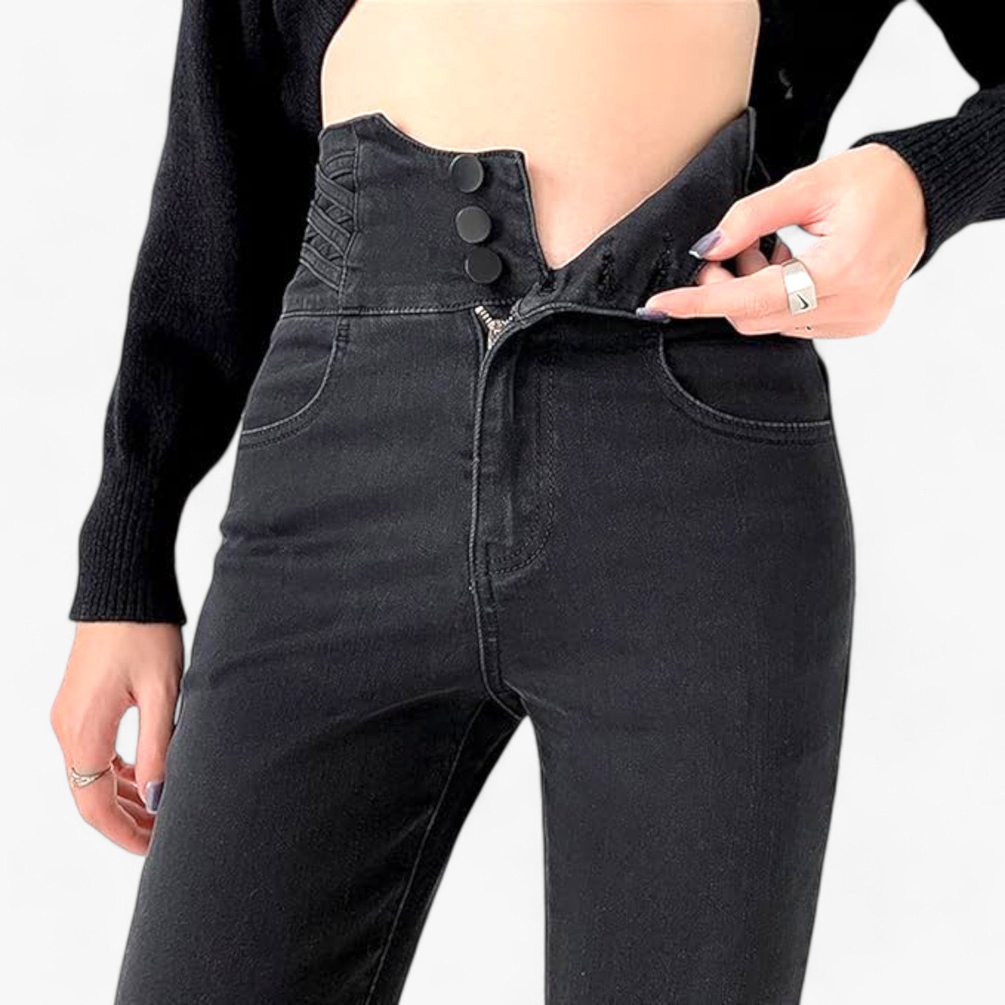 Jeans skinny a matita - Elastico sottile per una vestibilità più snella - Nero 3 Bottoni - elastico jeans jeans skinny matita pants pants for women Pants women skinny snella sottile women pants - Concept Palermo