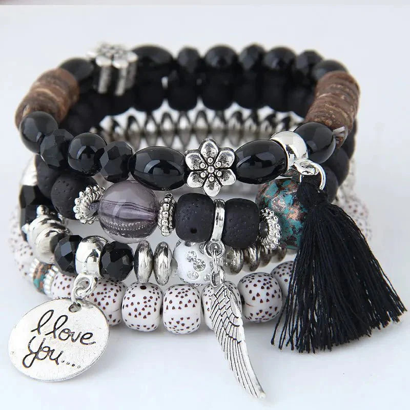Bracciale Donna Boho Multistrato con Perline e Charms Regolabile - Nero - avvolgenti bohemien bracciali bracciali avvolgenti BRACELET FOR WOMEN BRACELETS bracelets for women charme donna jewelry perline - Concept Palermo