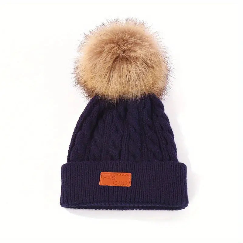 Berretto a pompon lavorato a maglia Donna - Blu marino - beanies berretto berretto pompon donna lavorato maglia pompon - Concept Palermo