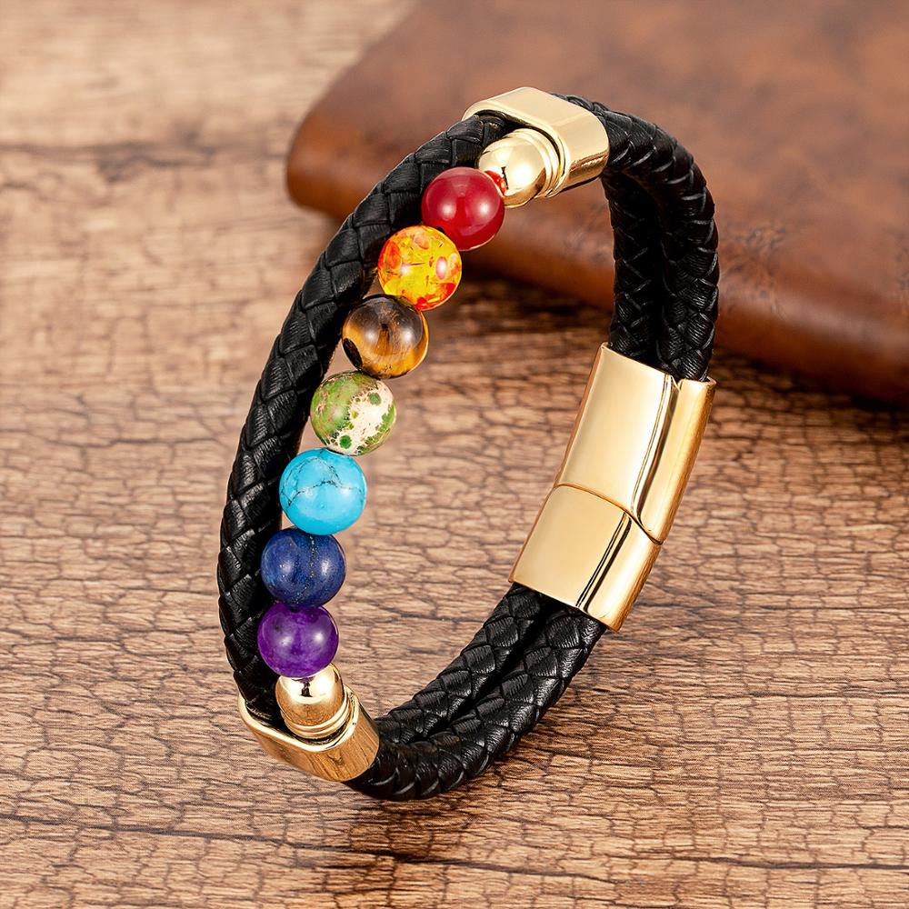 Bracciale 7 Chakra in Pietre Naturali, Cristalli per Equilibrio Energetico Uomo/Donna - Raddoppiare Oro - BRACELETS chakra equilibrio jewelry mantieni mantieni tuoi mens bracelet tuoi - Concept Palermo