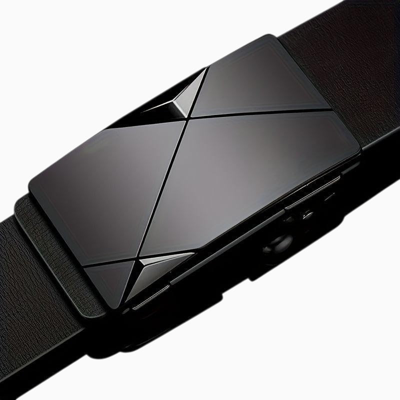 Cintura Uomo Elegante in Vera Pelle Nera con Fibbia Automatica per Abiti Formali - - auto automatica cintura cintura uomo fibbia men's belt pelle uomo vera - Concept Palermo