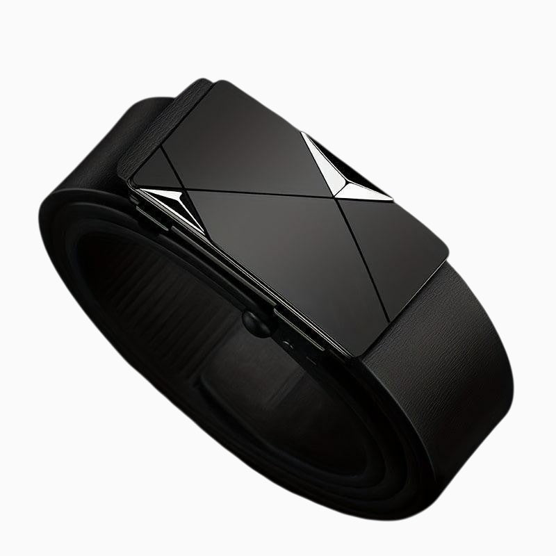 Cintura Uomo Elegante in Vera Pelle Nera con Fibbia Automatica per Abiti Formali - - auto automatica cintura cintura uomo fibbia men's belt pelle uomo vera - Concept Palermo