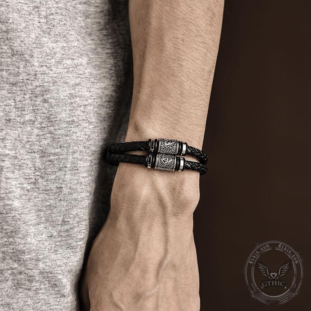 Bracciale classico in pelle intrecciata in acciaio inossidabile - - acciaio bracciale bracciale pelle bracelet for men inossidabile intrecciata jewelry pelle - Concept Palermo