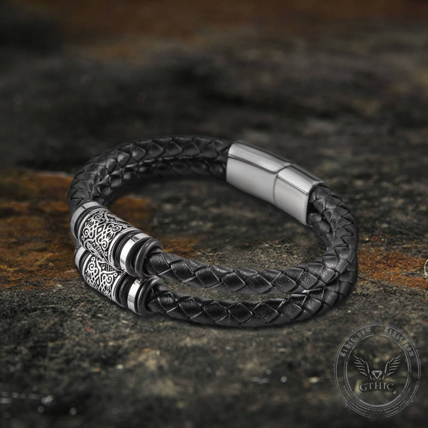 Bracciale classico in pelle intrecciata in acciaio inossidabile - - acciaio bracciale bracciale pelle bracelet for men inossidabile intrecciata jewelry pelle - Concept Palermo