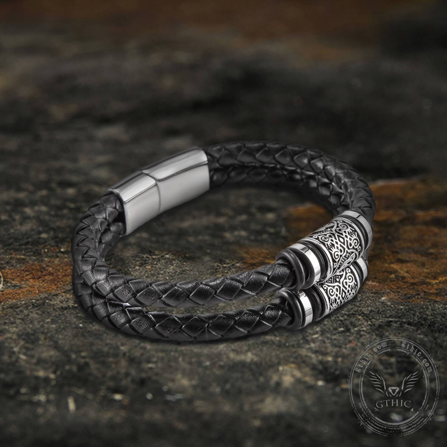 Bracciale classico in pelle intrecciata in acciaio inossidabile - - acciaio bracciale bracciale pelle bracelet for men inossidabile intrecciata jewelry pelle - Concept Palermo