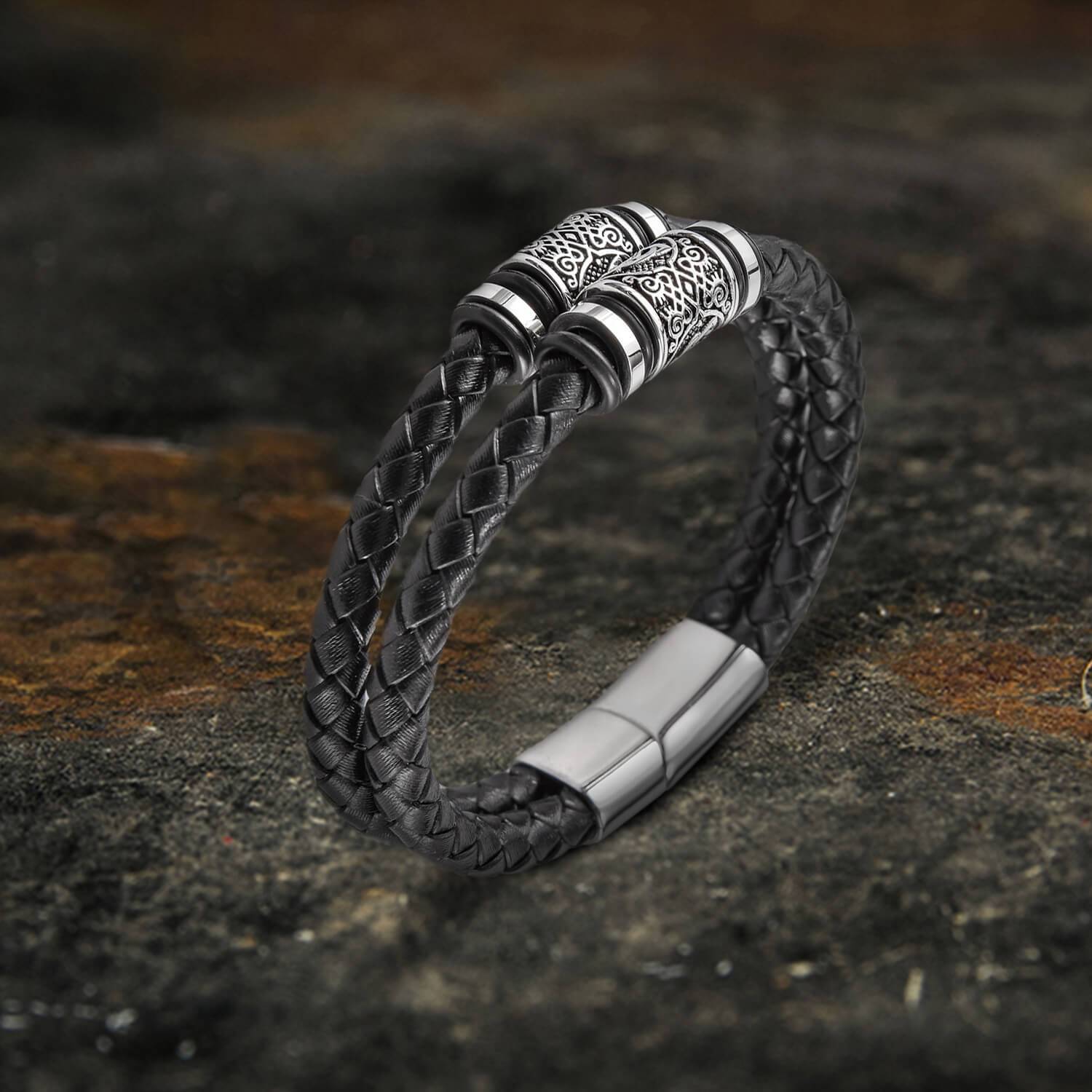 Bracciale classico in pelle intrecciata in acciaio inossidabile - - acciaio bracciale bracciale pelle bracelet for men inossidabile intrecciata jewelry pelle - Concept Palermo