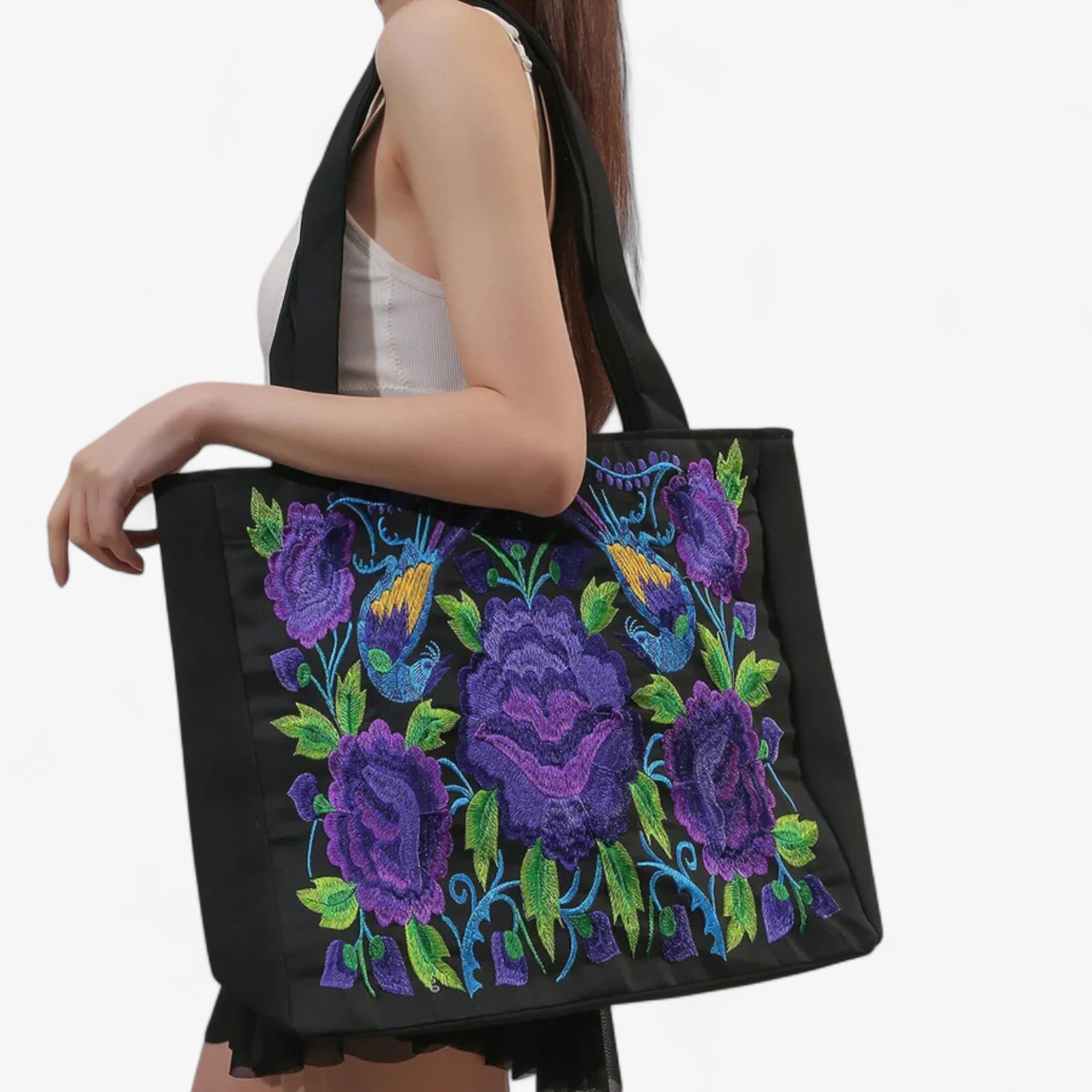 Borsa a Tracolla Donna in Ecopelle Nera Grande con Tasche Multiple - Viola - Bags borsa borsa pratica handbags pratica tote bag Women's handbags - Concept Palermo
