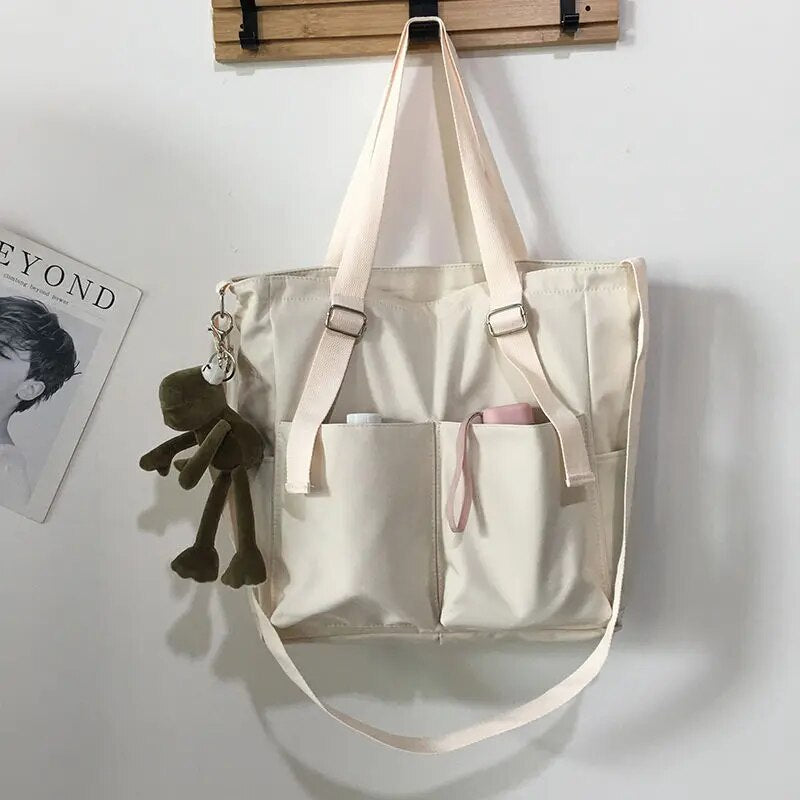 Borsa di tela grande impermeabile - Bianco con rana - Bags borsa borsa tela canvas bag handbags impermeabile Shoulder Bags tela tote bag tote bags women bags Women's handbags - Concept Palermo