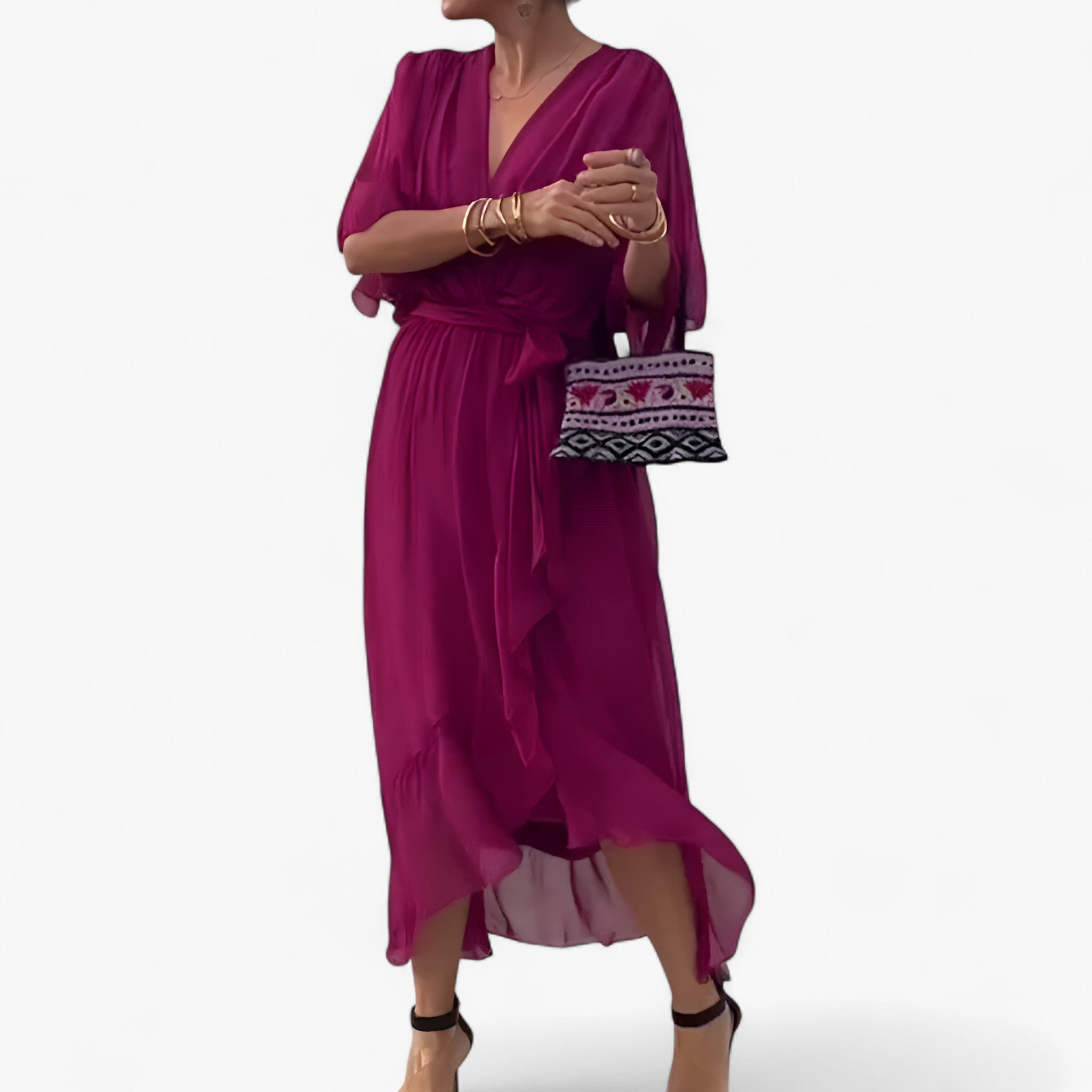 Abito Elegante da Donna in Chiffon, Vestito Lungo Estivo per Cerimonia o Sera - Rosso - abito abito donna chiffon donna dresses - Concept Palermo