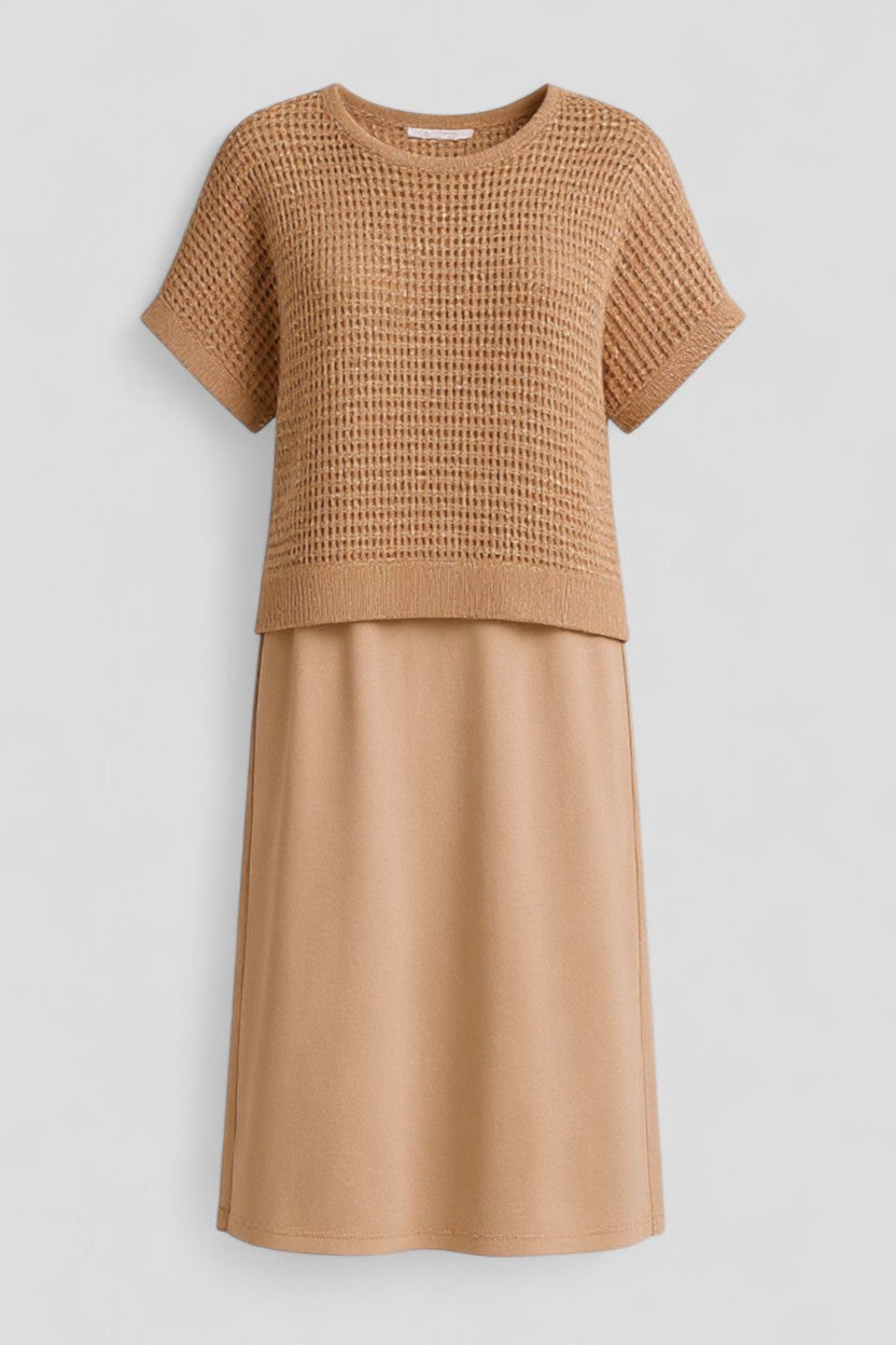 Abito Estivo Donna Midi Elegante in Lino Floreale per Cerimonia - Marrone - abbigliamento donna abito abito elegante abito estivo donna dresses estivo fashion summer midi moda estate outfit estivo stile estivo vestito fresco - Concept Palermo