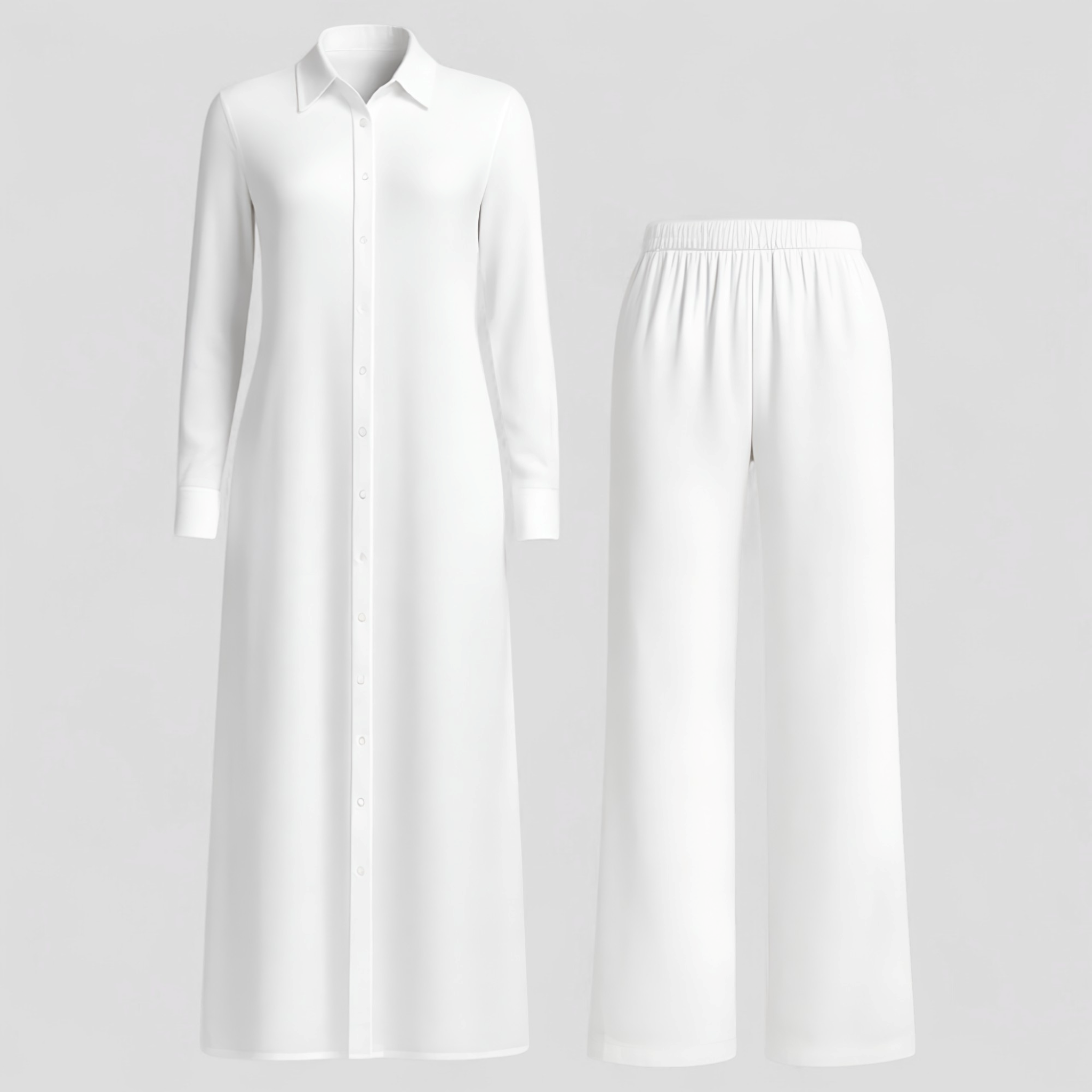 Completo Estivo Elegante Donna in Poliestere Leggero - Fresco, Vari Colori e Taglie - Bianco - abbigliamento estivo abiti estivi blousejurk comfort e stile completo completo donna donna estivo linnen estivo moda estiva outfit sets pantaloni in linnen poliestere set di linnen - Concept Palermo