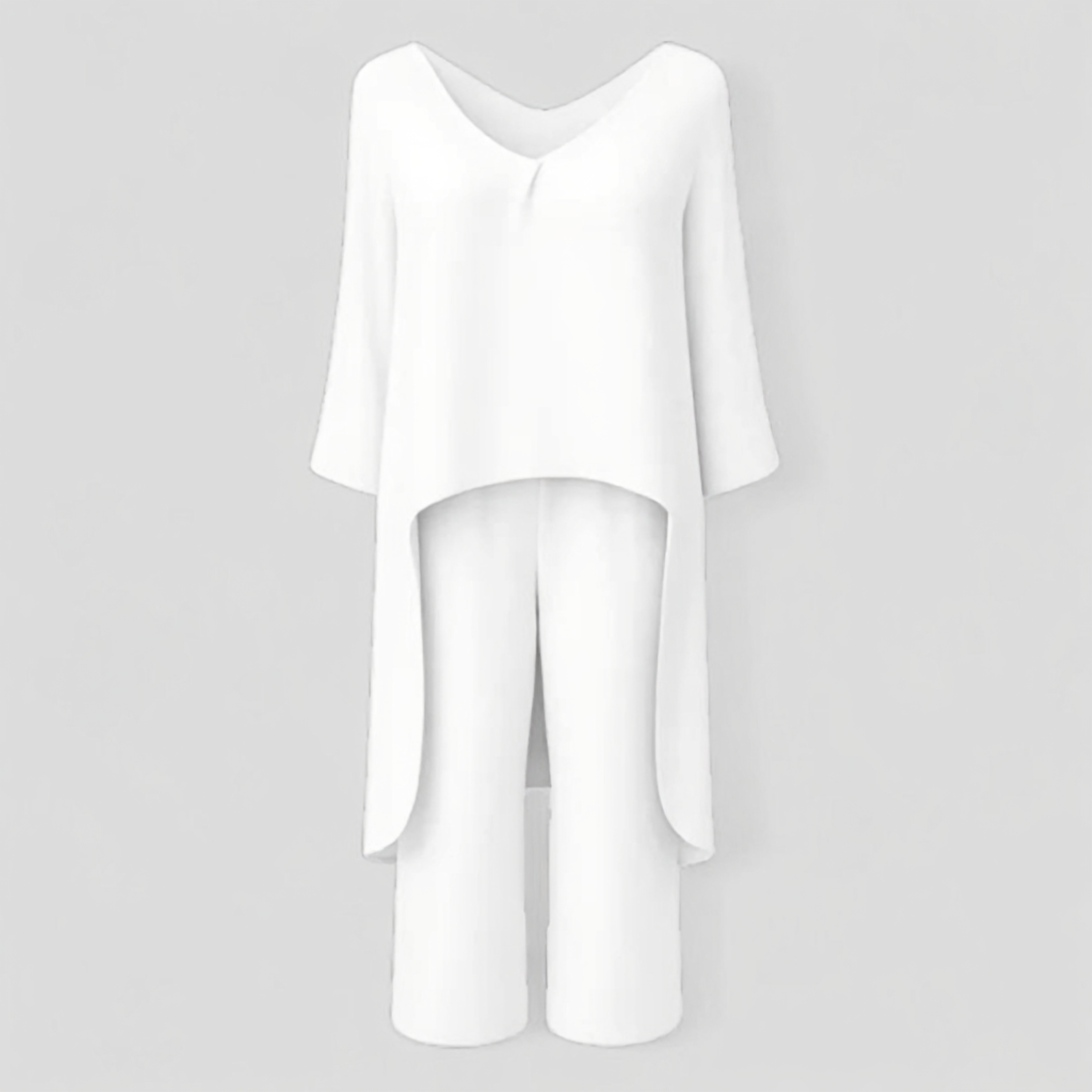 Completo Elegante Donna Morbido Due Pezzi con Pantaloni e Blusa Comoda - Bianco - abbigliamento chic abbigliamento leggero completo completo donna completo elegante completo estivo donna fashion femminile moda curvy outfit sets outfit versatili pezzi set a due pezzi stile casual stile formale - Concept Palermo