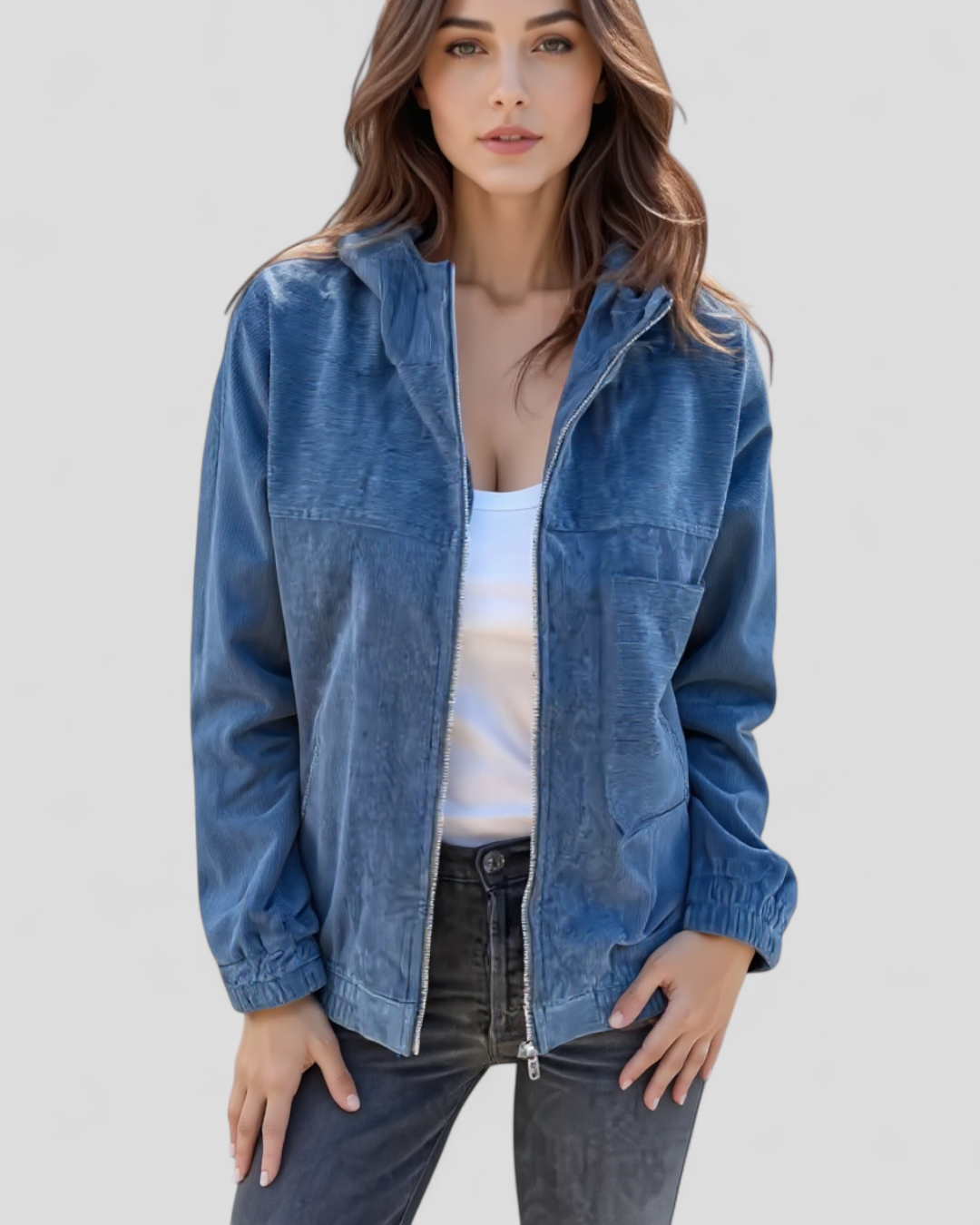 Giacca Invernale Donna con Cappuccio in Velluto - - abbigliamento donna cappuccio donna giacca giacca calda giacca comoda giacca con zip giacca donna giacca invernale giacca per inverno giacca velluto a coste giacca versatile invernale stile retrò velluto women's coats & jackets - Concept Palermo