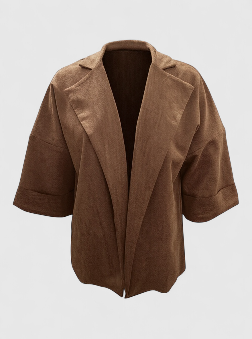 Cardigan Donna in Suede Sintetico - Khaki - autunno cardigan cardigan da donna cardigan donna casual collo a revers donna fashion moda primavera sintetico suede suede sintetico versatile - Concept Palermo