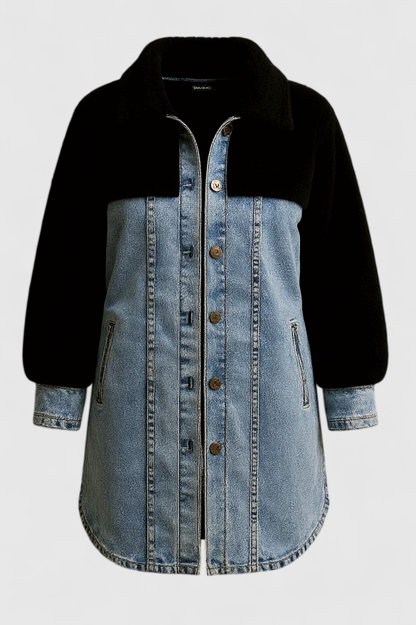 Giacca Denim Lunga con Fodera in Sherpa Donna - Blu - abbigliamento autunnale denim denim per uomo donna fodera fodera sherpa giacca giacca calda giacca comoda giacca con tasche giacca denim giacca lunga giacca primavera giacca versatile giubbotti lunga sherpa stile casual - Concept Palermo