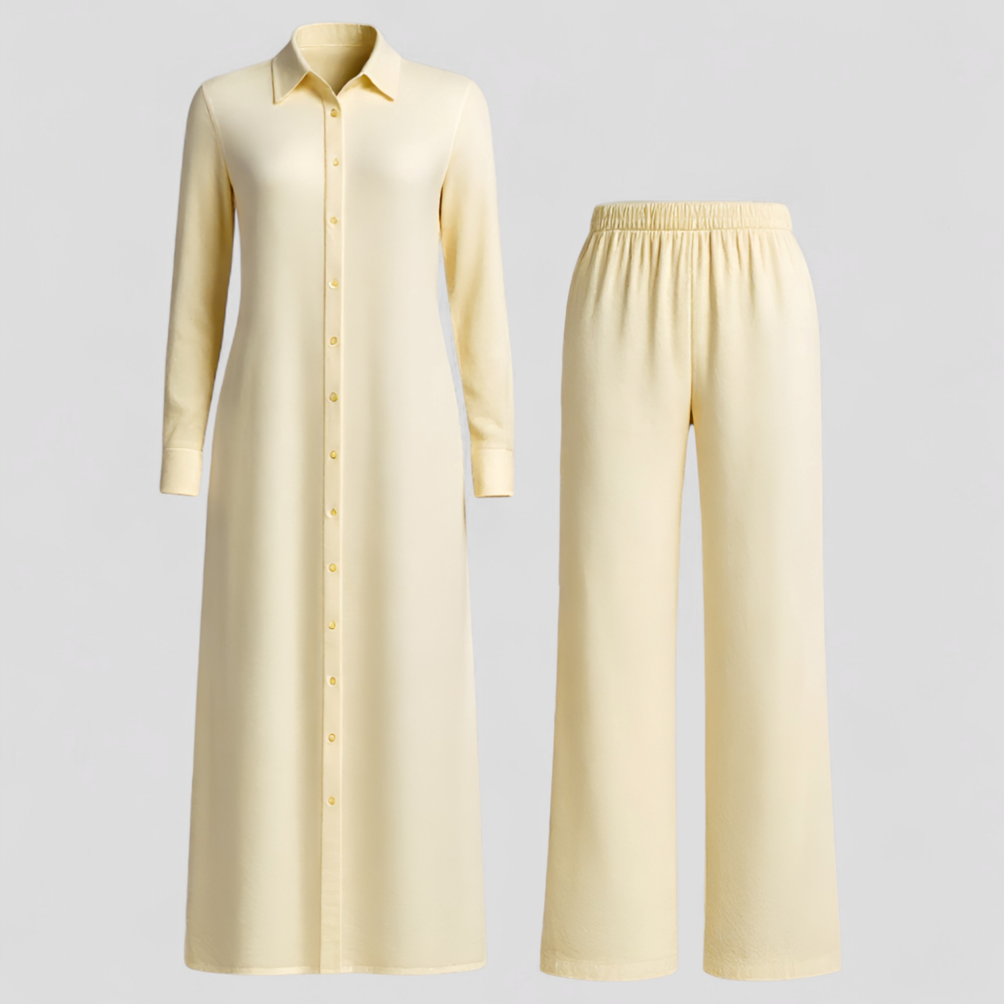 Completo Estivo Elegante Donna in Poliestere Leggero - Fresco, Vari Colori e Taglie - Giallo - abbigliamento estivo abiti estivi blousejurk comfort e stile completo completo donna donna estivo linnen estivo moda estiva outfit sets pantaloni in linnen poliestere set di linnen - Concept Palermo